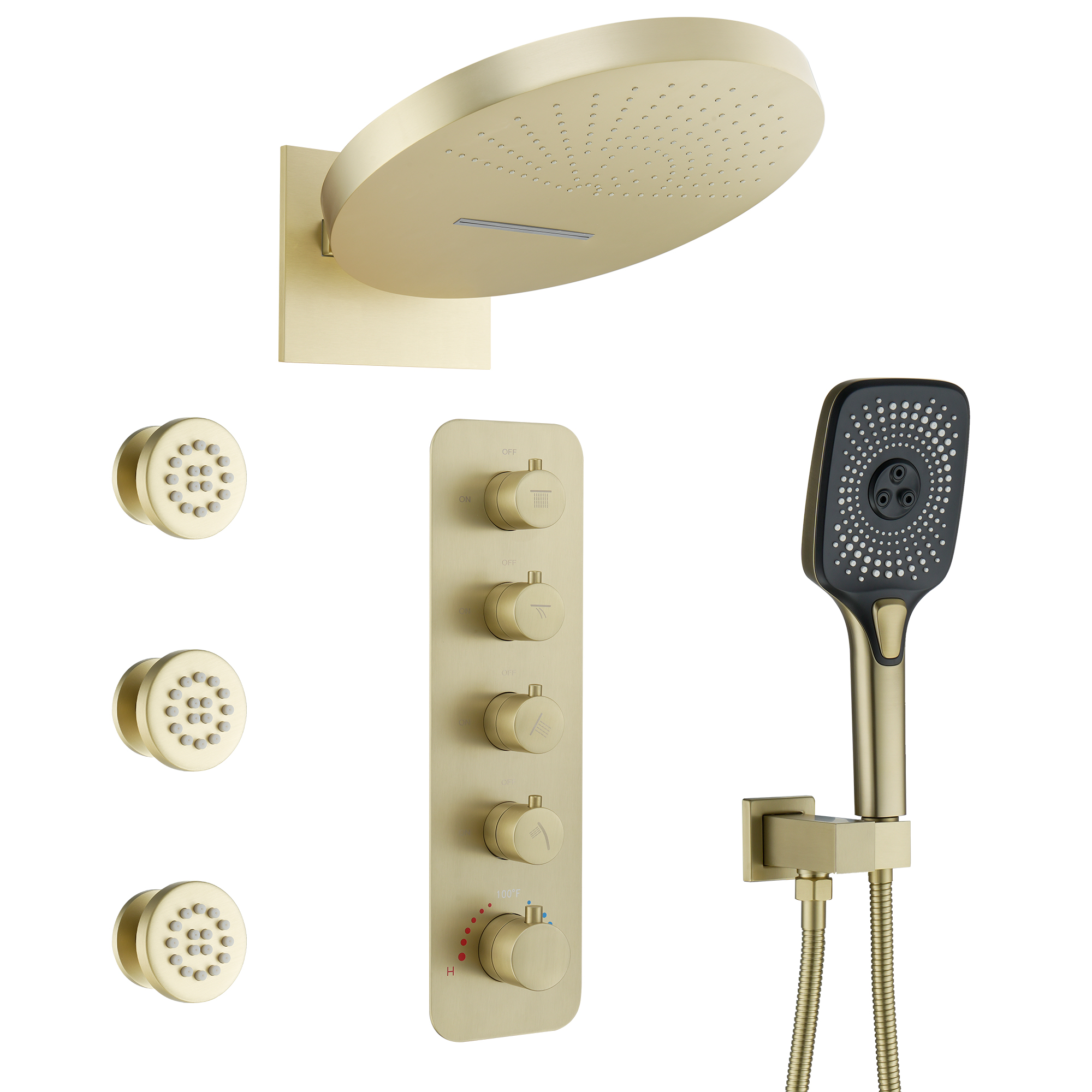 16-inch Wall-Mounted 4-Function Thermostatic Shower System with 3 Body Jets