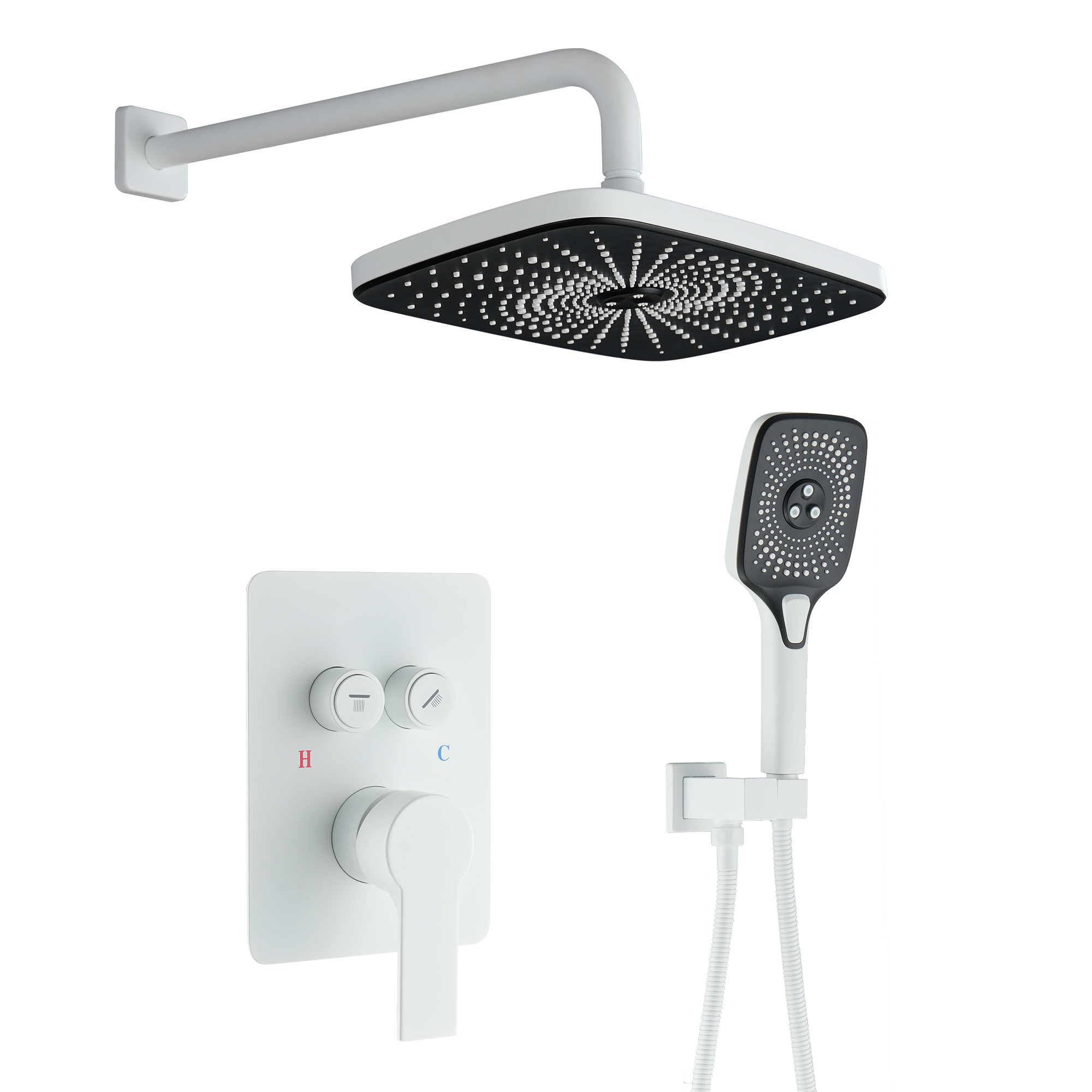 12" x 8" Wall-Mounted Dual-Function Shower System with Hand Shower