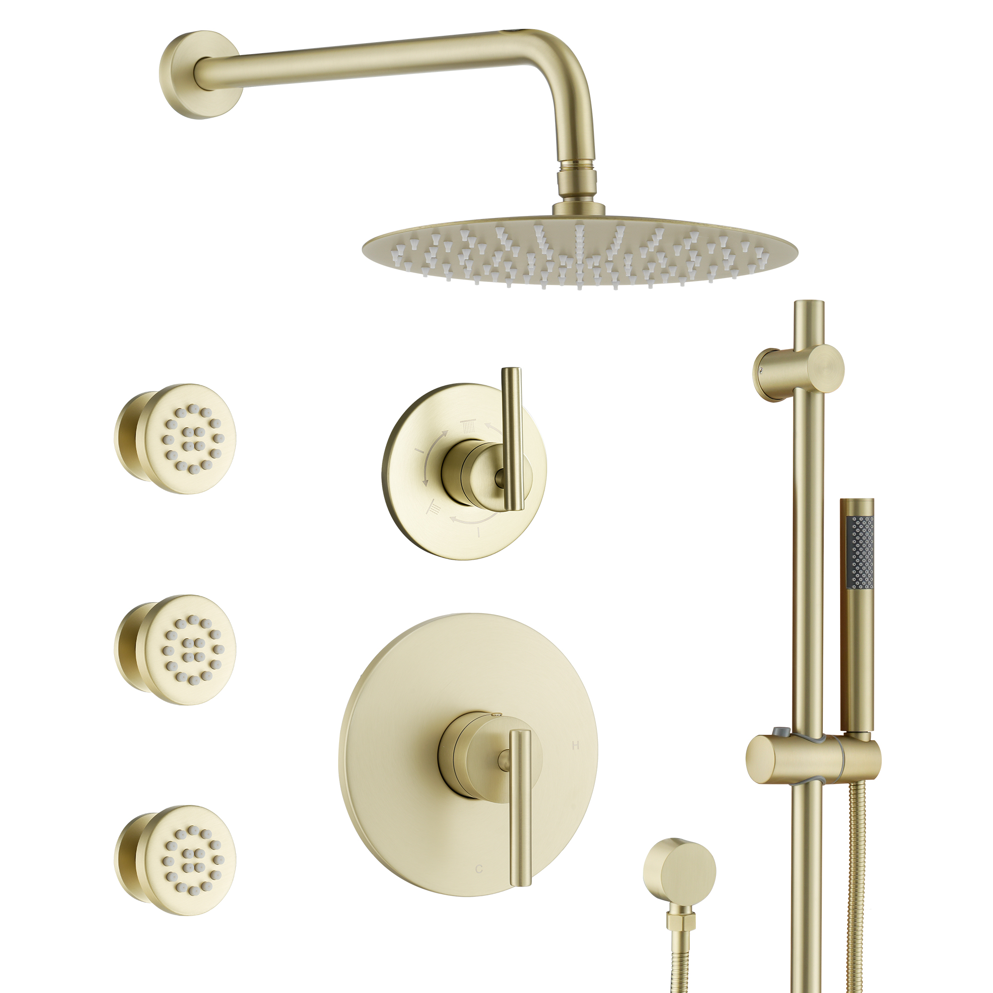 10-inch Wall-Mounted Rain Shower System with Body Jets & Slide Bar