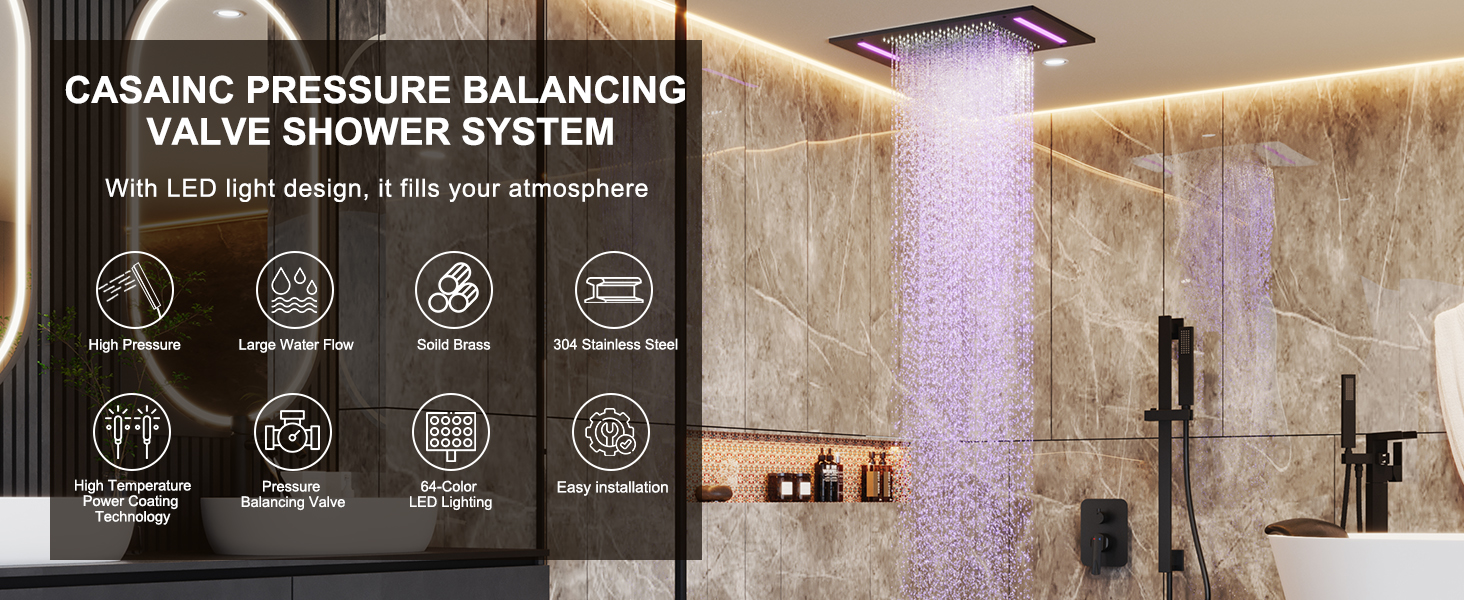 Luxury Shower System with LED Lights