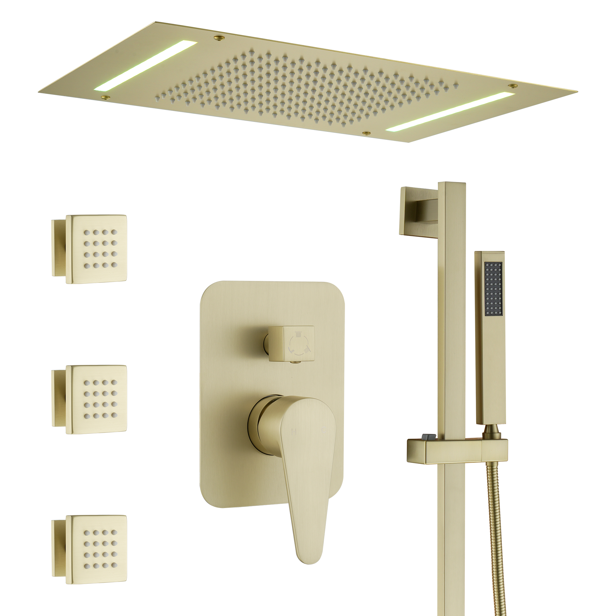 20*14 inch 3-Function Body Jet Shower System with LED Lights & Slide Bar