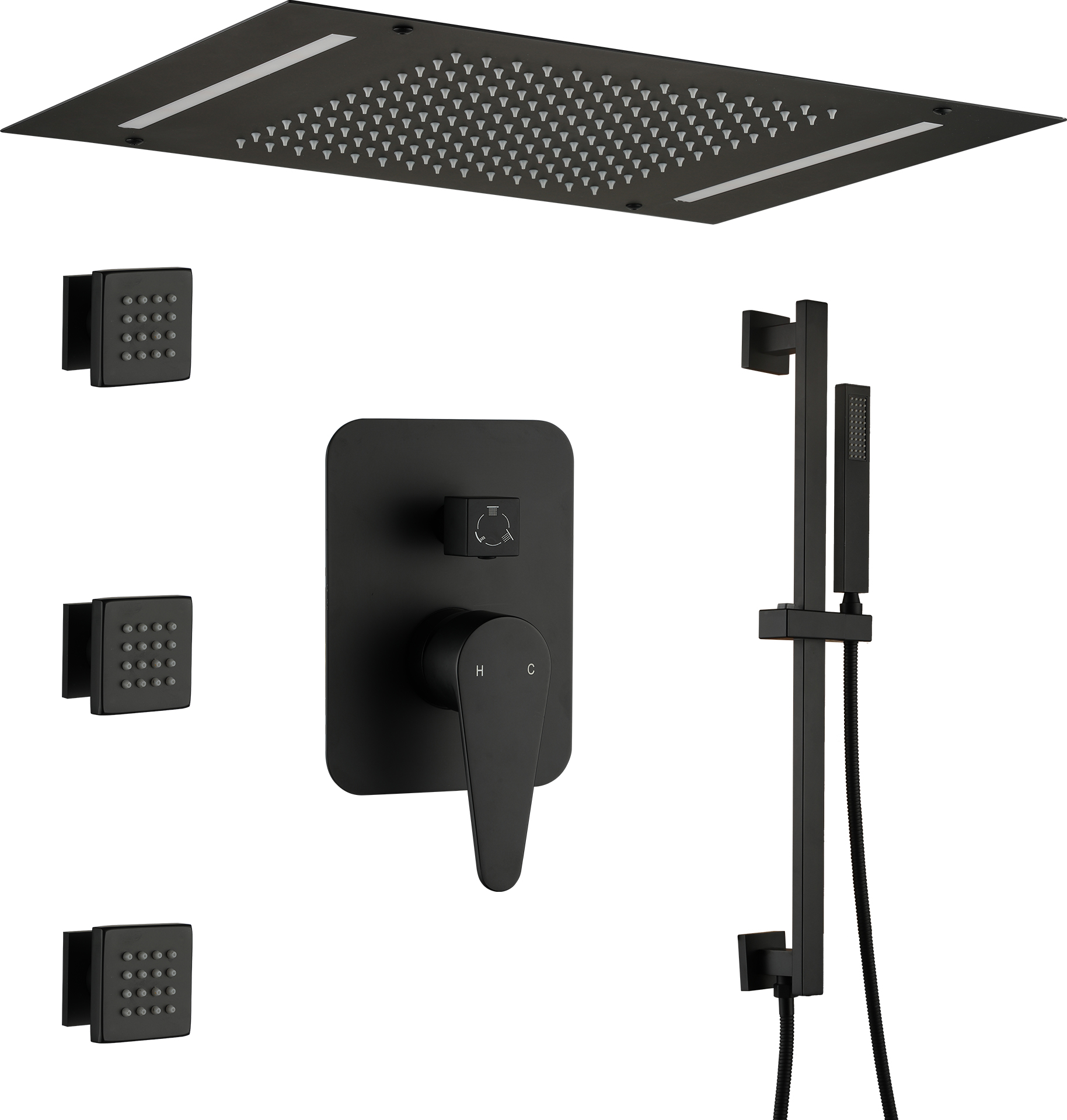 20*14 inch 3-Function Body Jet Shower System with LED Lights & Slide Bar