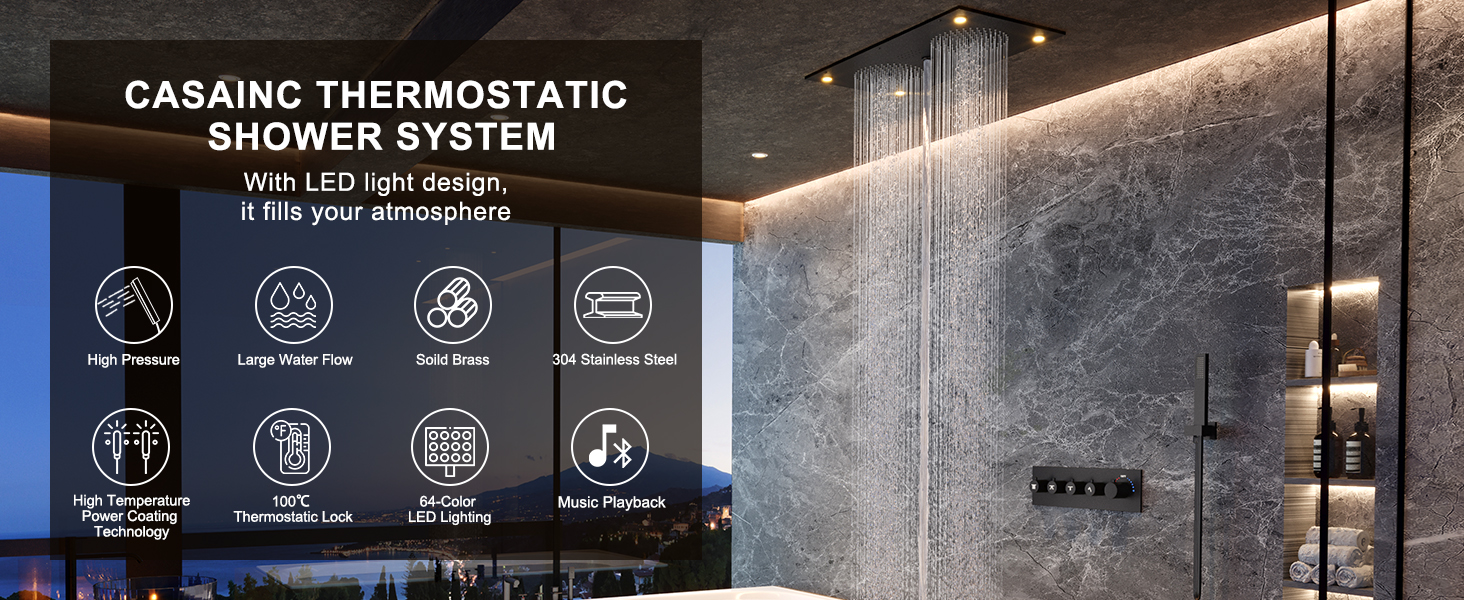 Thermostatic Shower System with LED Lights