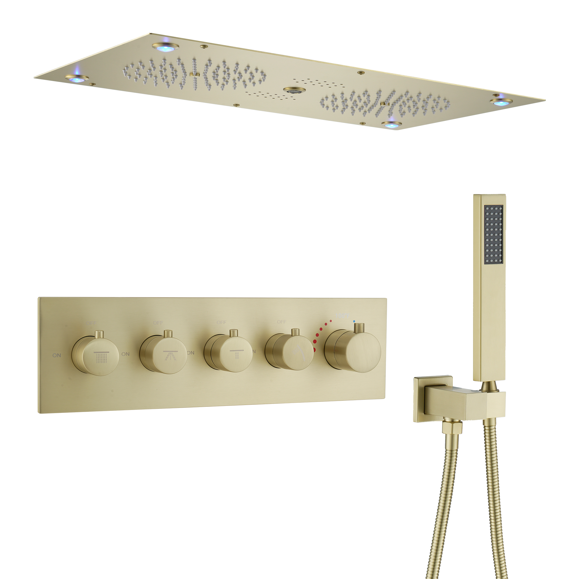 28*15 inch 4-Function Thermostatic Shower System with LED Lights & Bluetooth