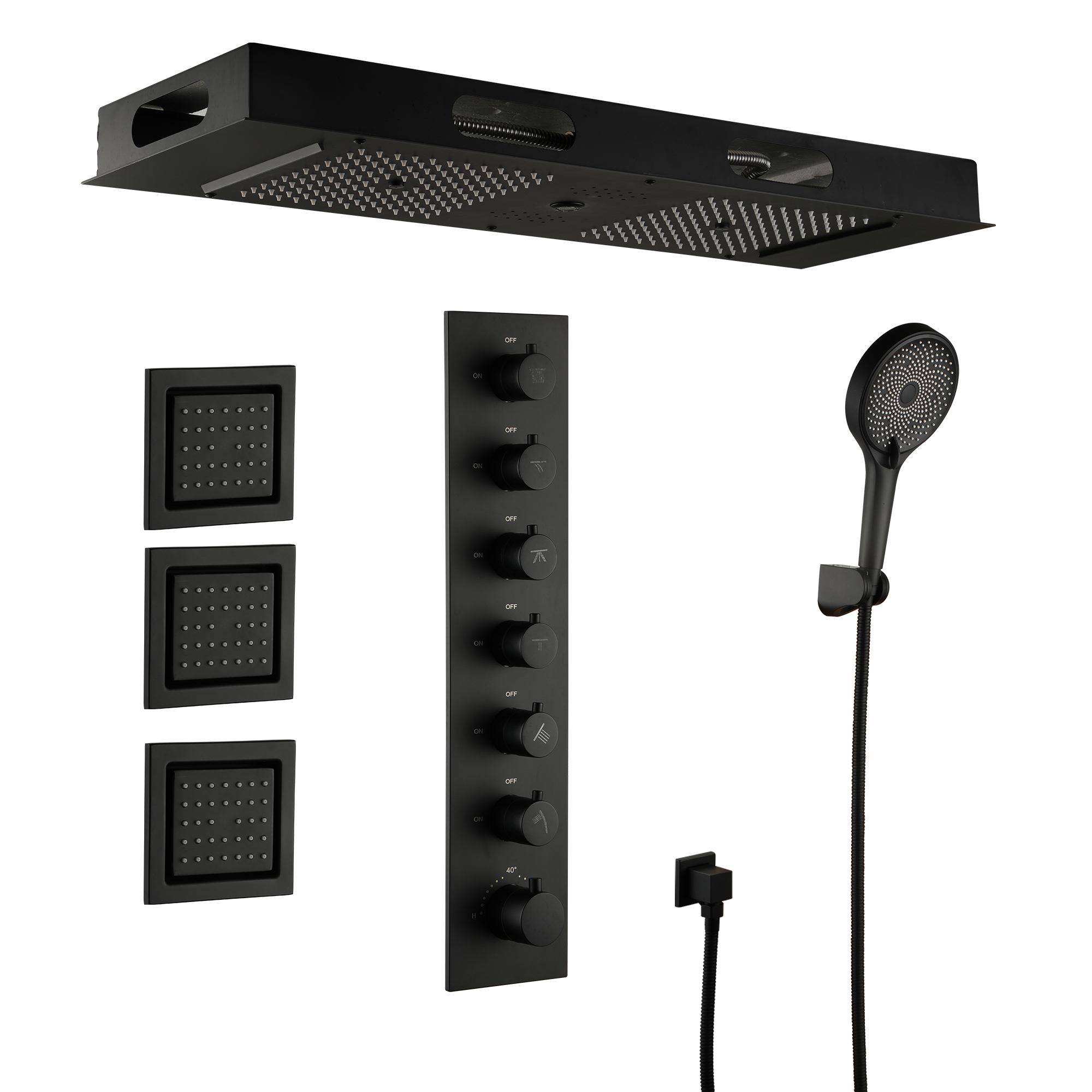 35*12 inch 6-Function Luxury Shower System with Body Jets & Bluetooth
