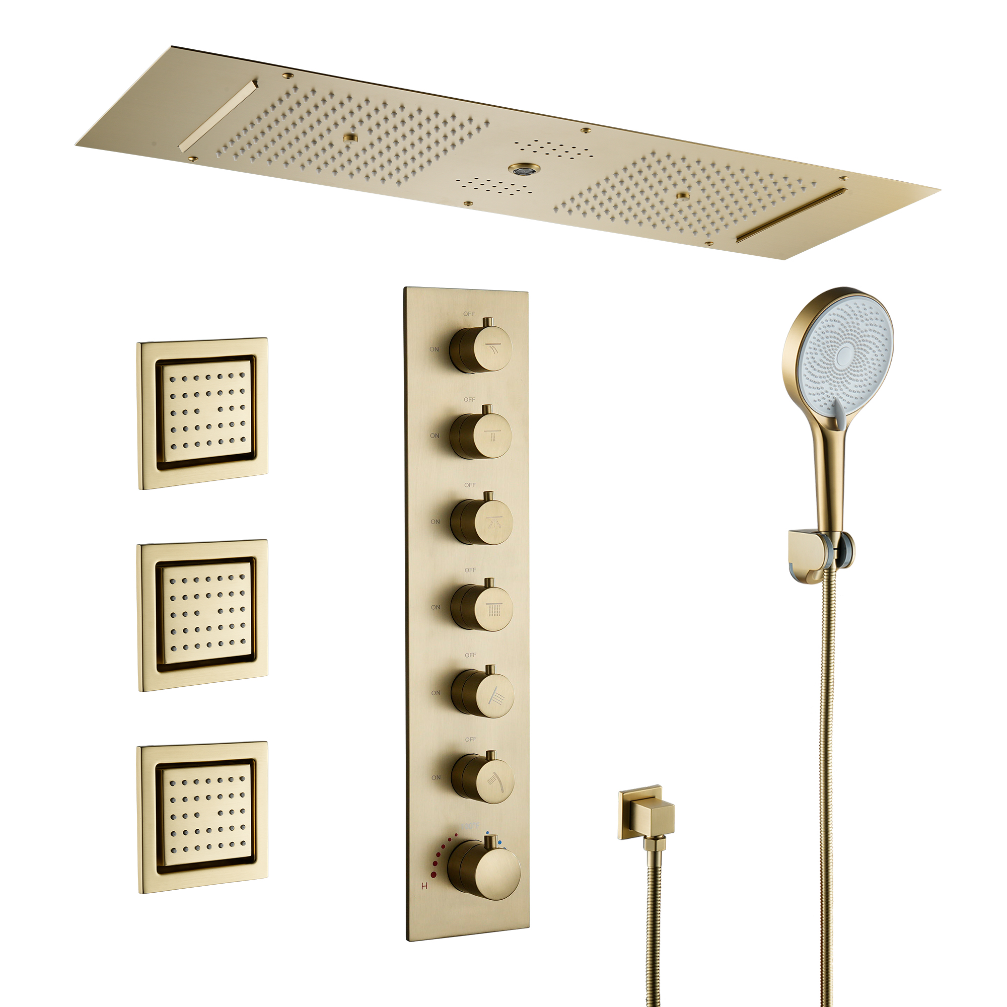 35*12 inch 6-Function Luxury Shower System with Body Jets & Bluetooth