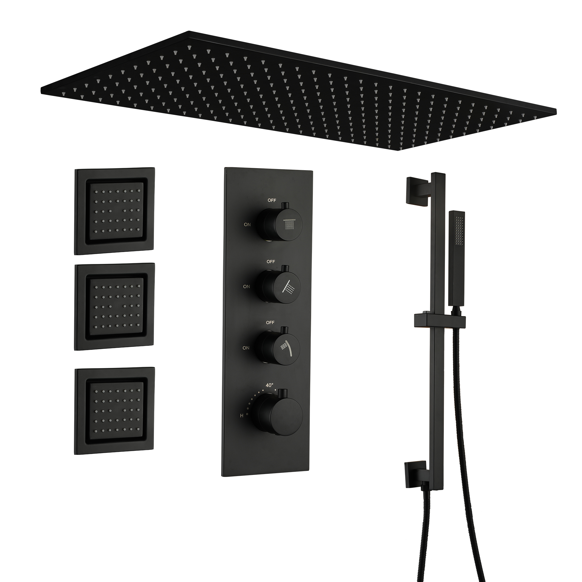 32*16 inch 3-Function Thermostatic Shower System with Body Jets
