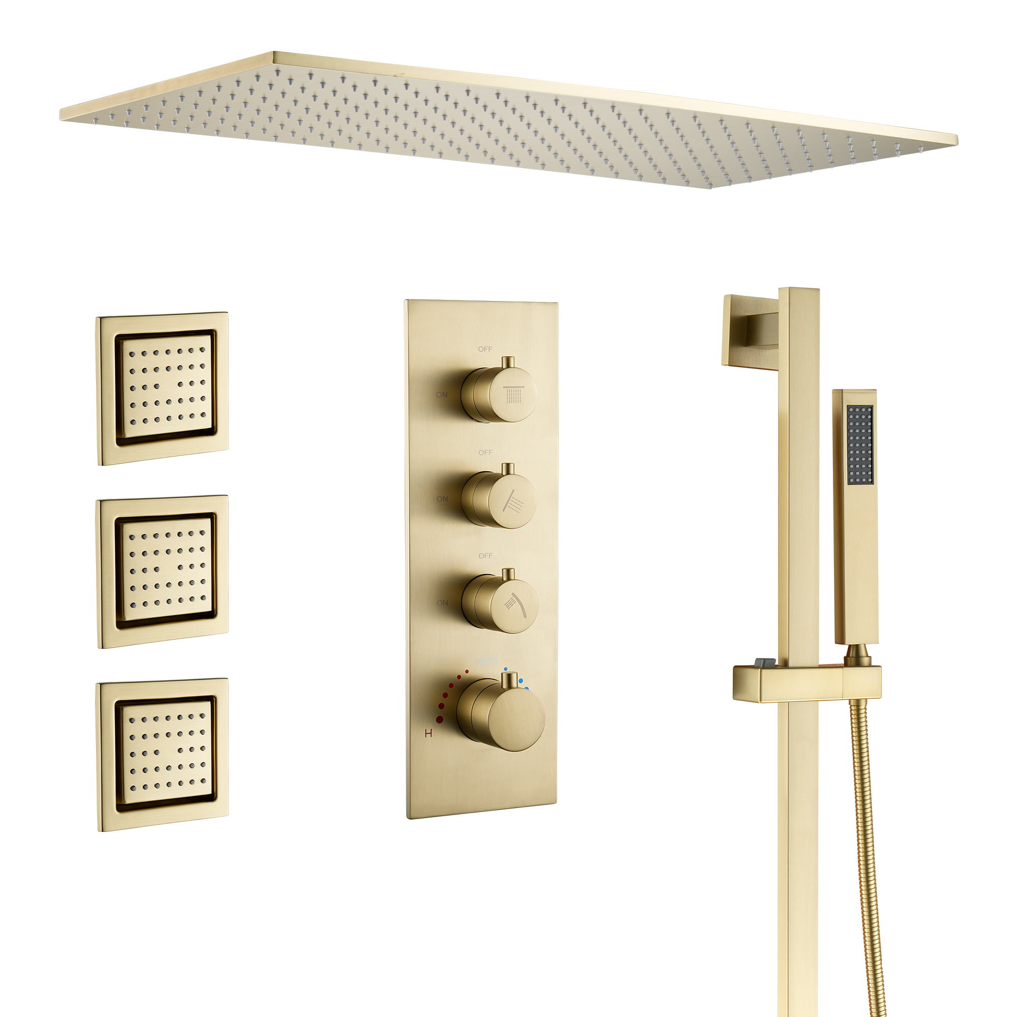 32*16 inch 3-Function Thermostatic Shower System with Body Jets