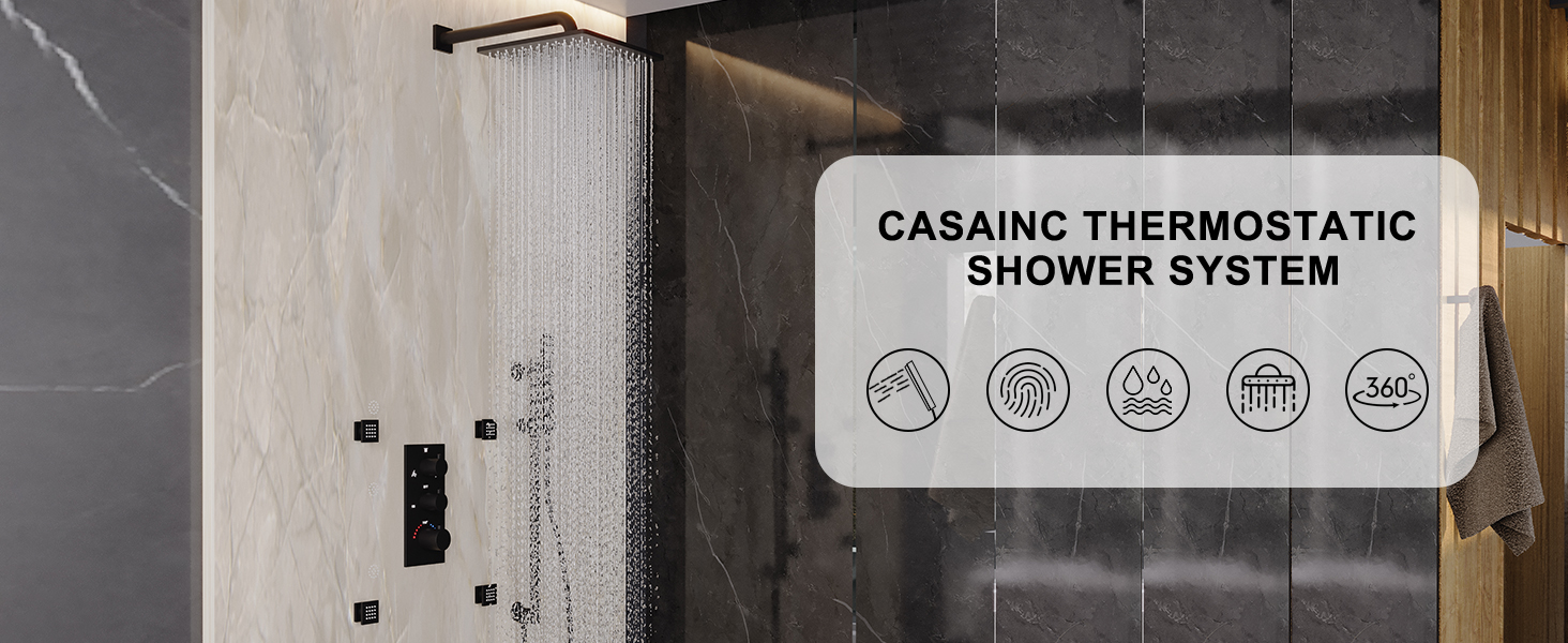 Thermostatic Shower System with Body Jets