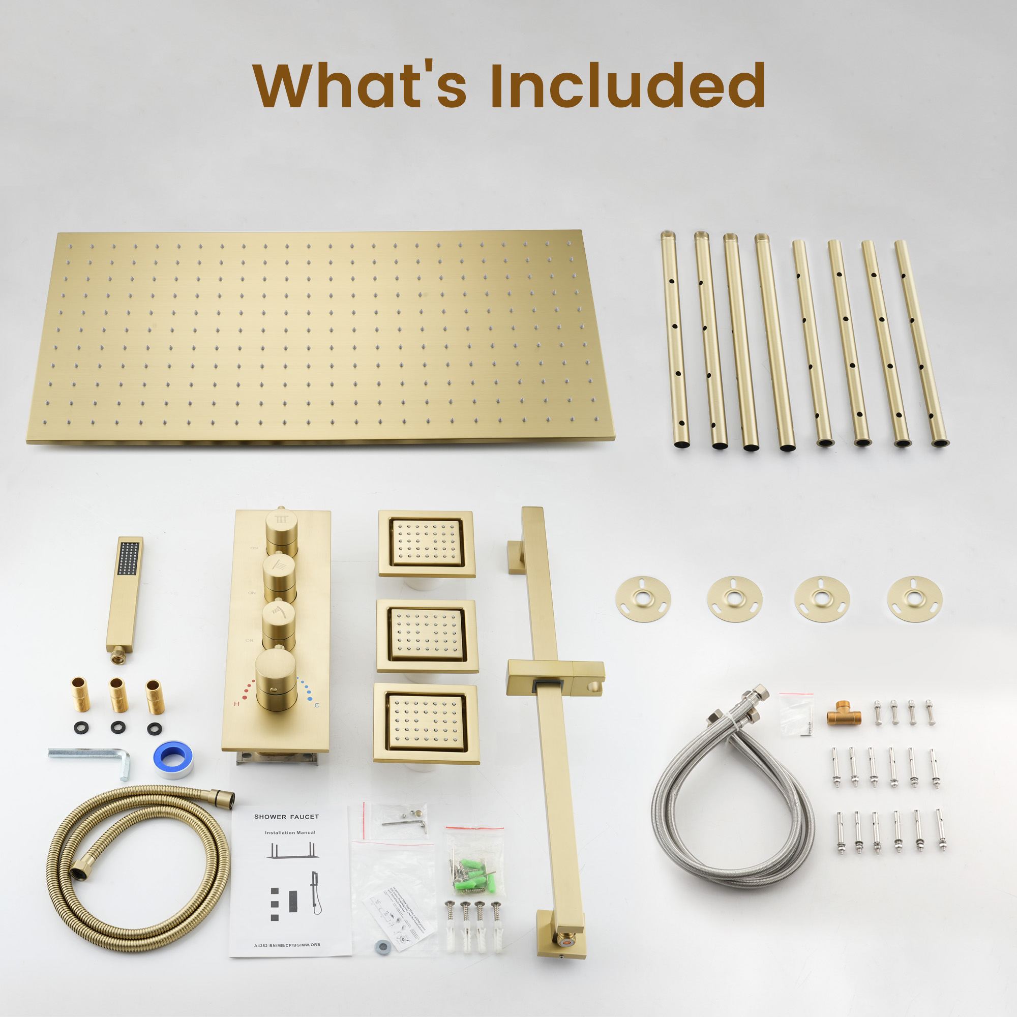 32" x 16" 3-Function Thermostatic Shower System with Body Jets