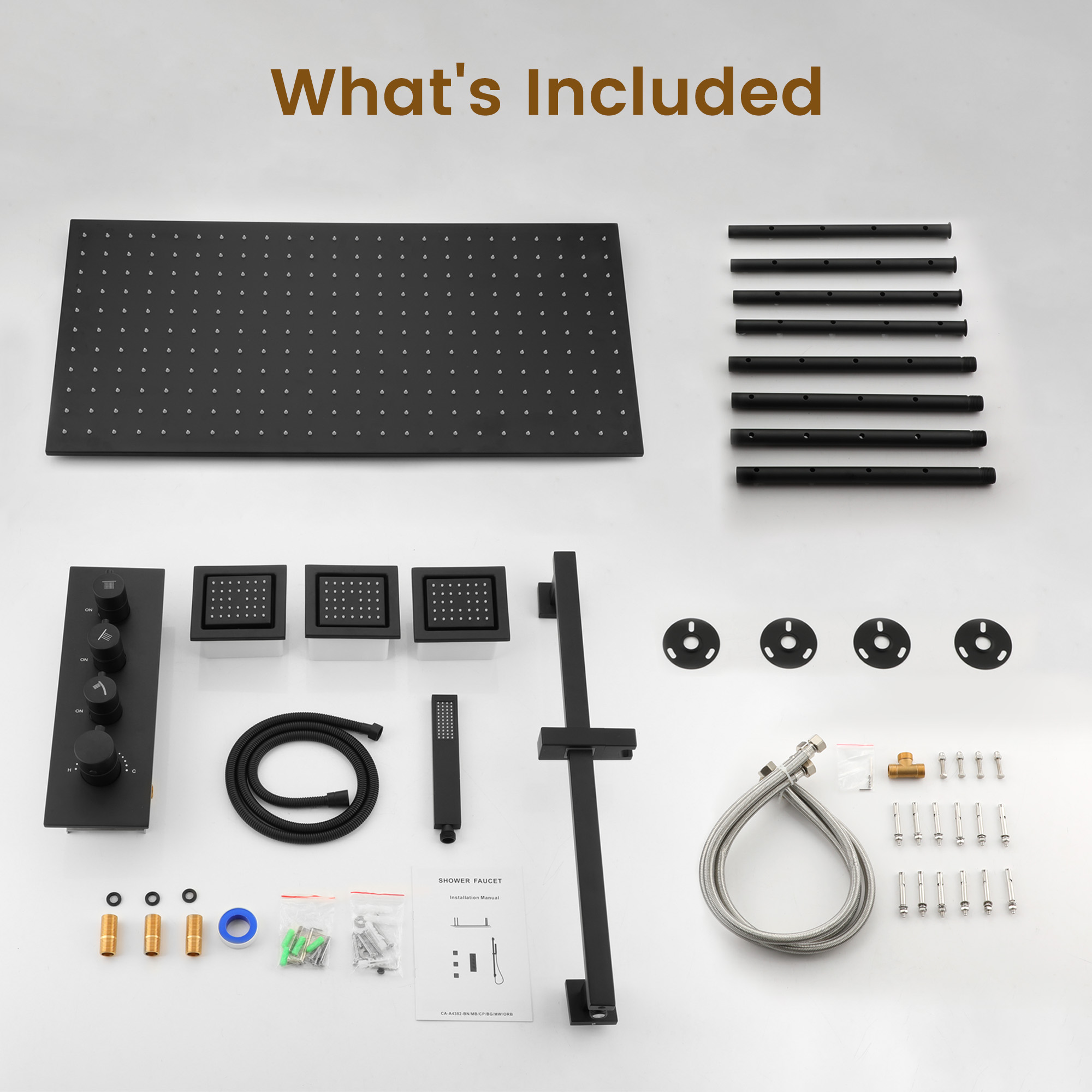 32" x 16" 3-Function Thermostatic Shower System with Body Jets