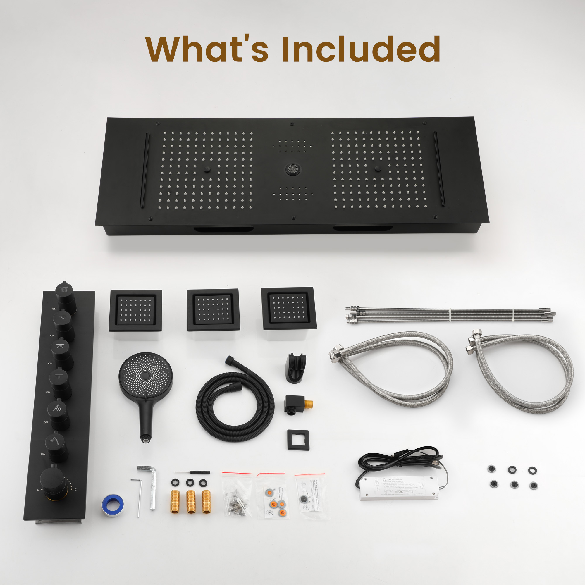 35" x 12" 6-Function Luxury Shower System with Body Jets & Bluetooth