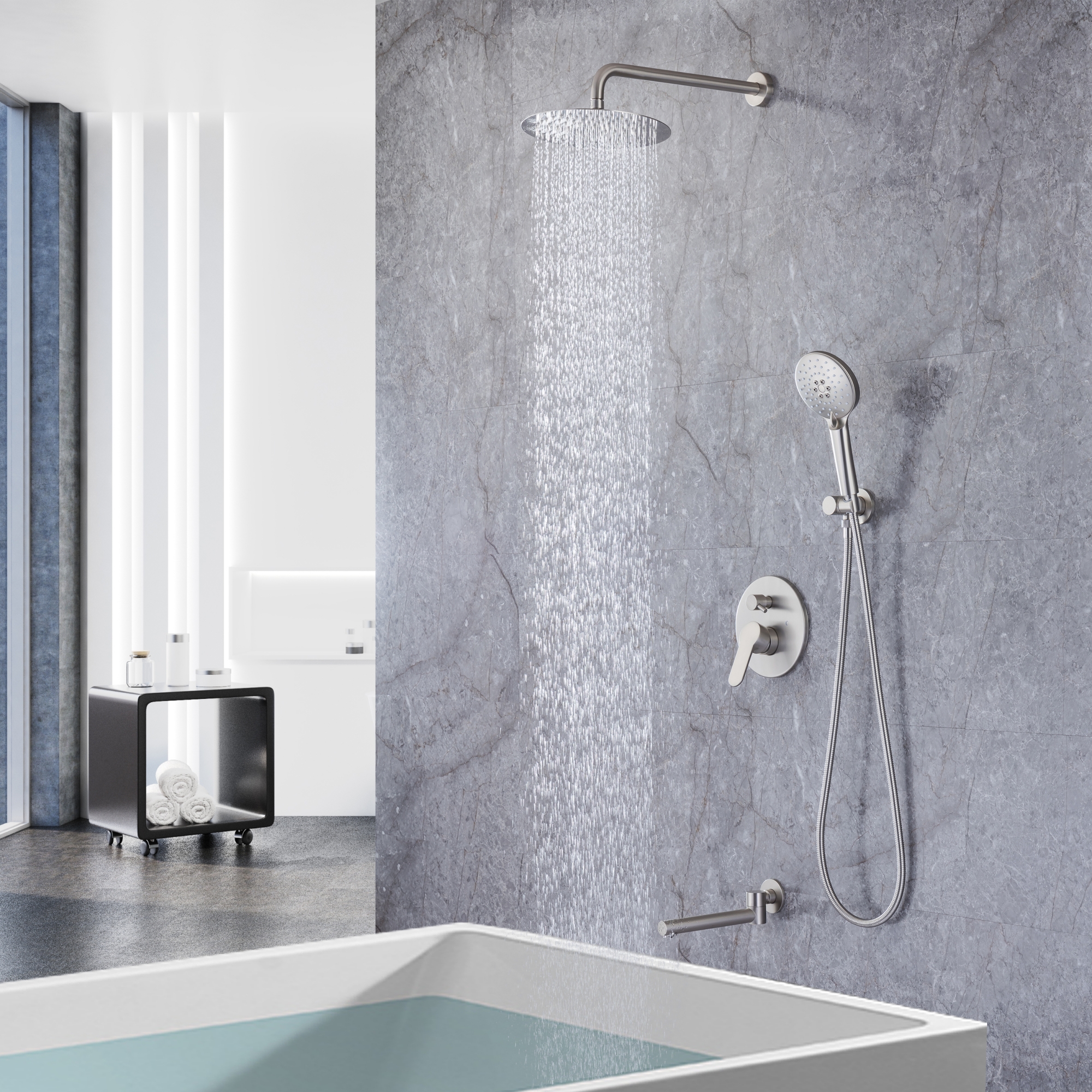 10-inch Shower System with Handheld Shower and Tub Spout