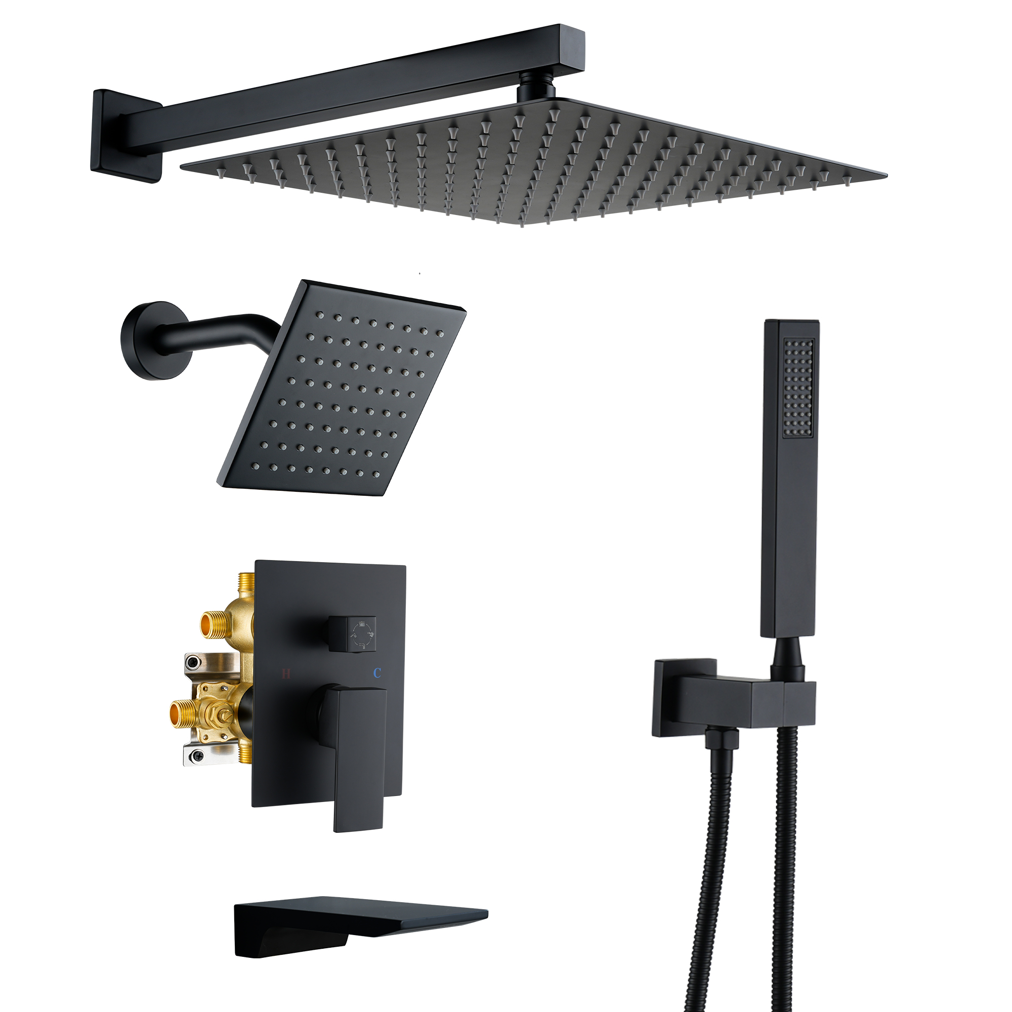 12-inch 4-Function Dual Shower Head System with Tub Spout