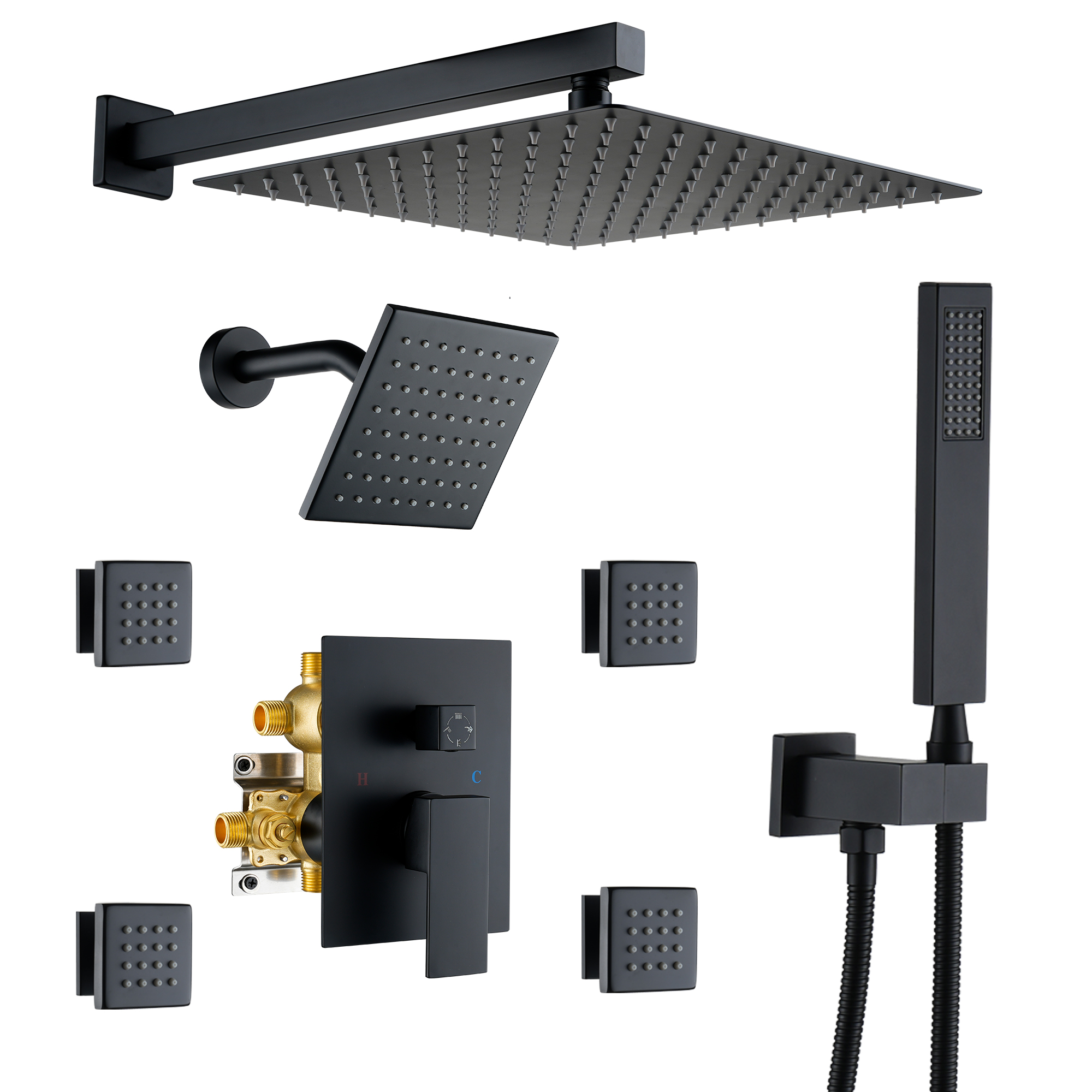 12-inch Wall-Mounted 4-Function Dual Shower System with Body Jets