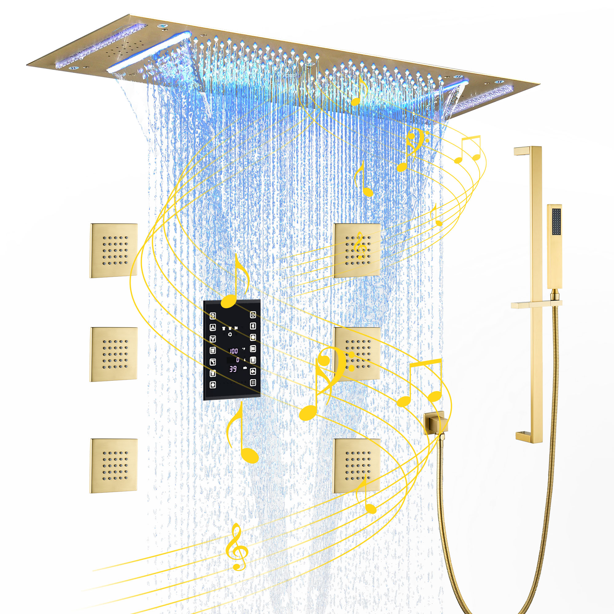 35" x 12" 6-Function Thermostatic Shower System with Digital Touch Screen & LED Lights