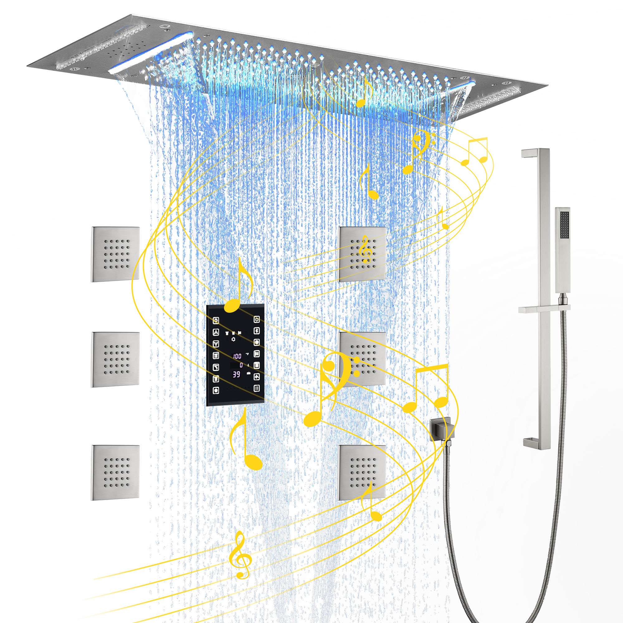 35" x 12" 6-Function Thermostatic Shower System with Digital Touch Screen & LED Lights
