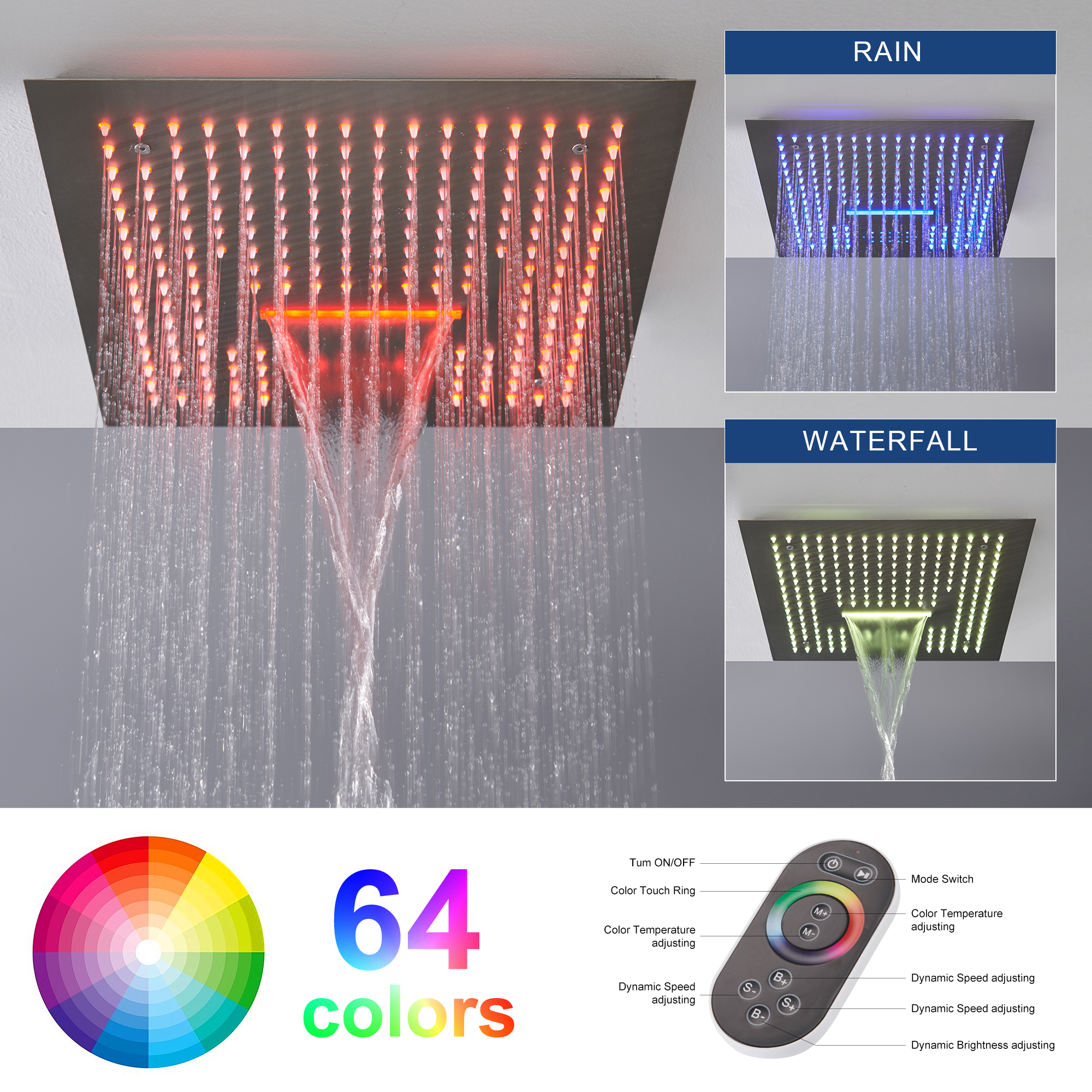 16" Ceiling-Mount 4-Way Shower System with LED Display and Music Player