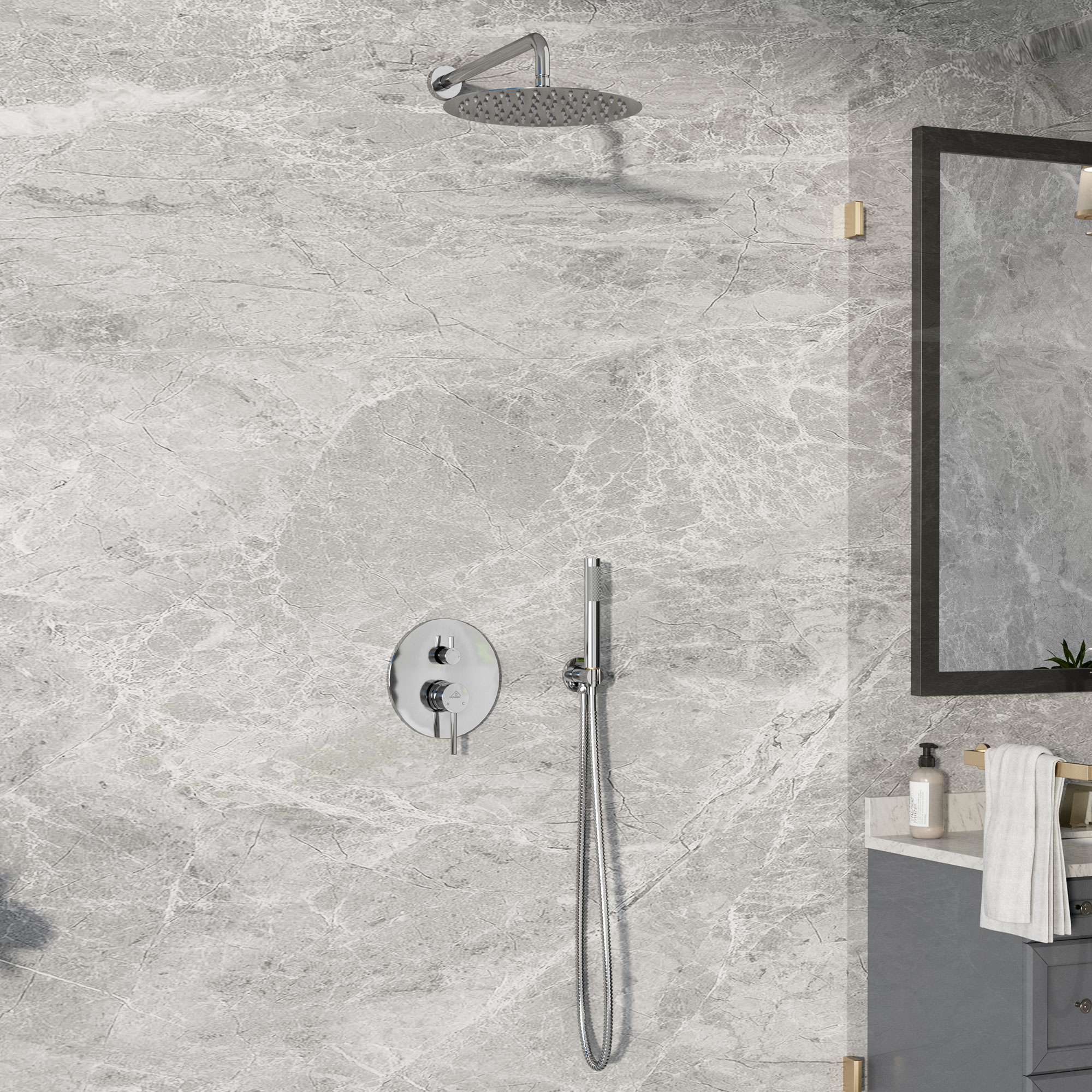 10" Wall Mount Water Saving Rain Shower Head System with Handheld