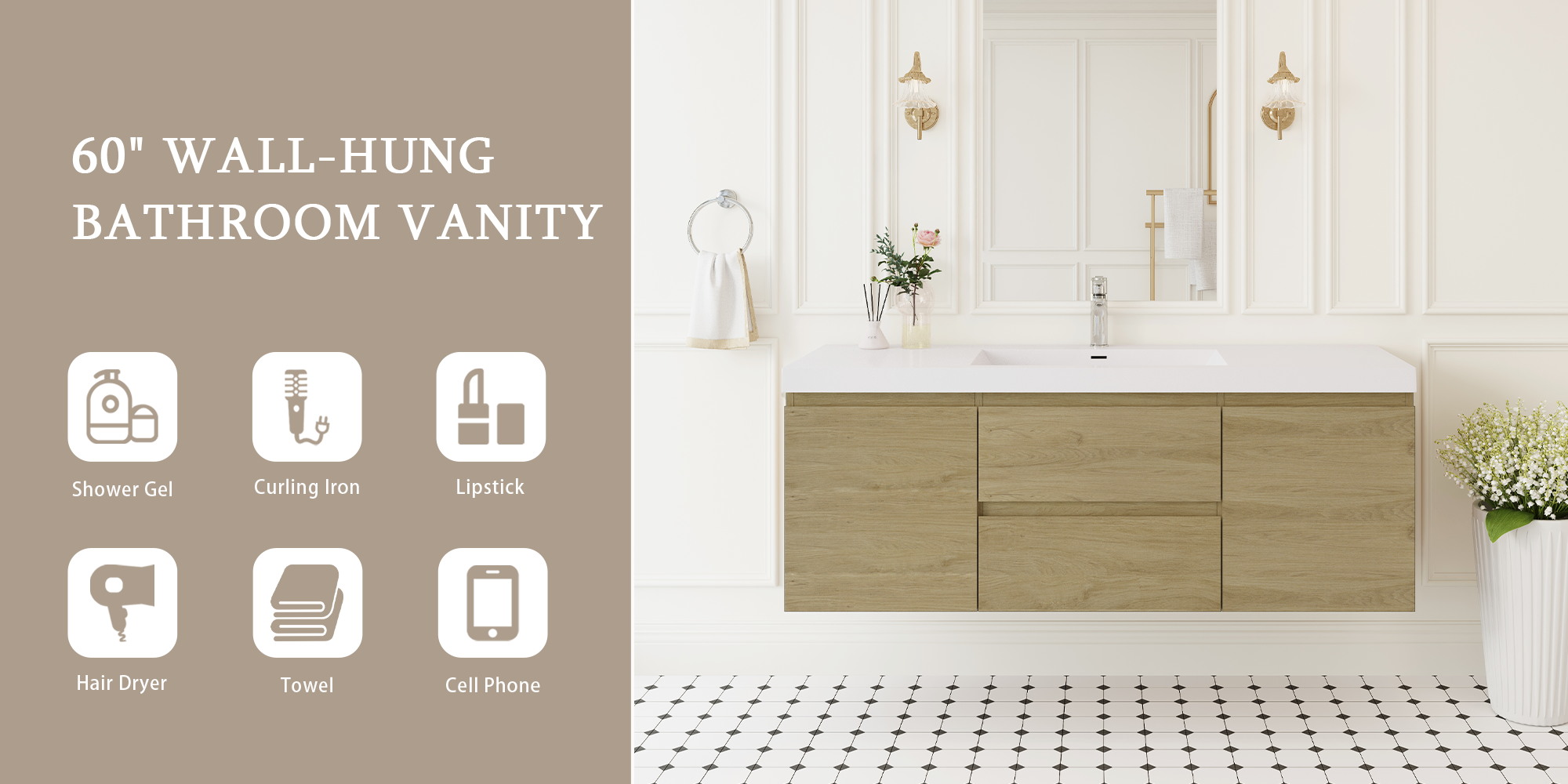 60" Floating Bathroom Vanity