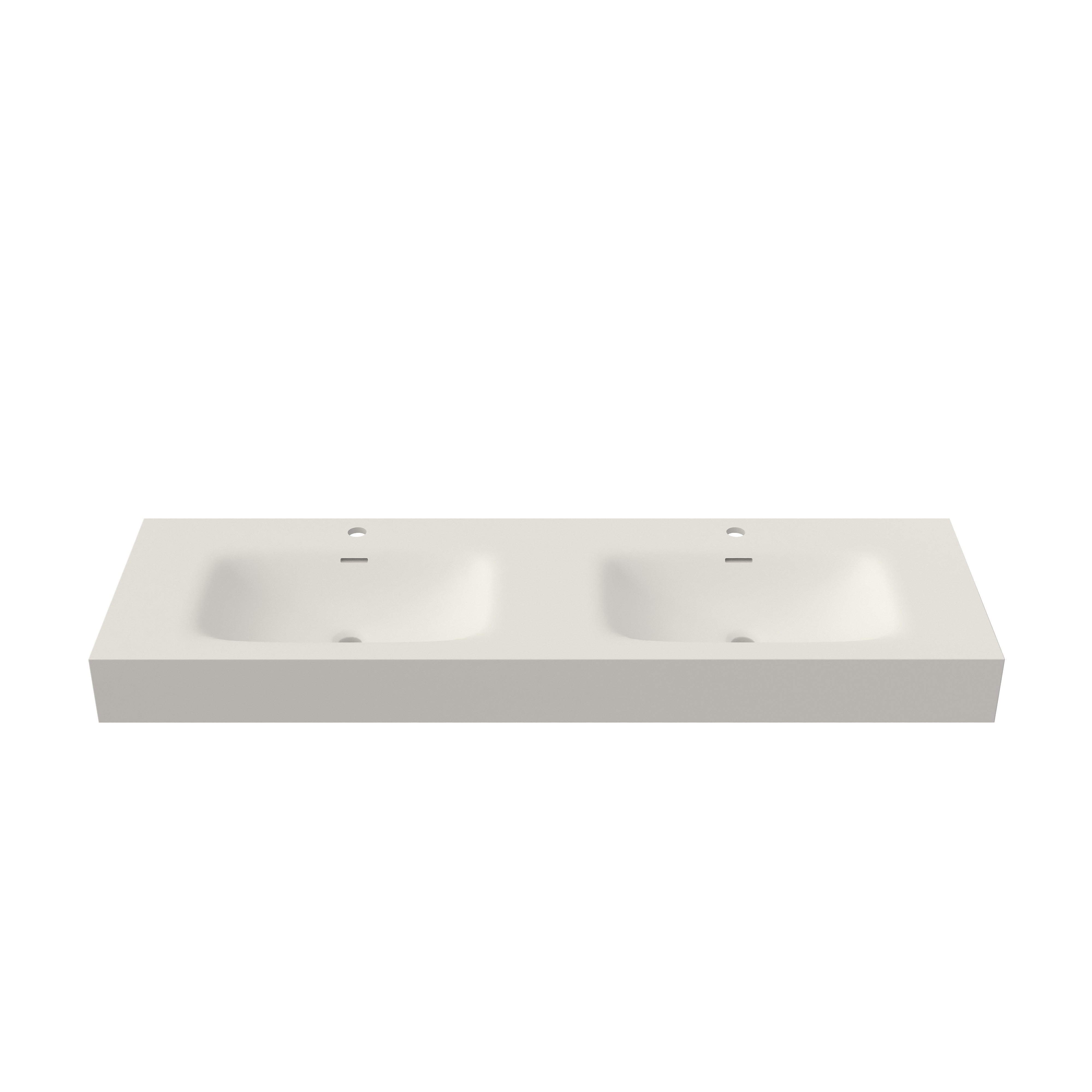 59.5 in. Solid Surface Double Wall-Mounted Basin Sink with 2 Faucet Holes