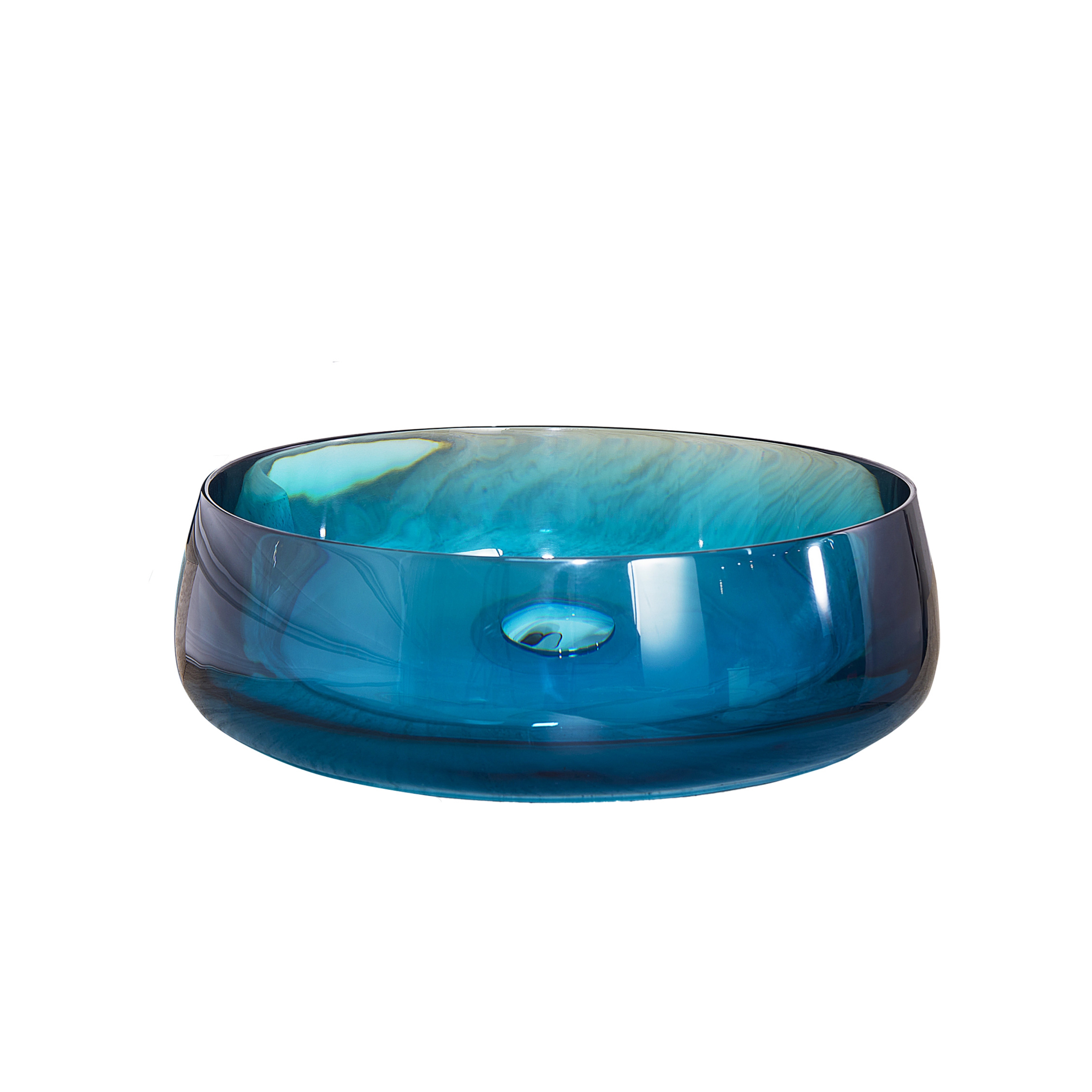 17.7-inch Round Transparent Resin Bathroom Vessel Sink with Drainer