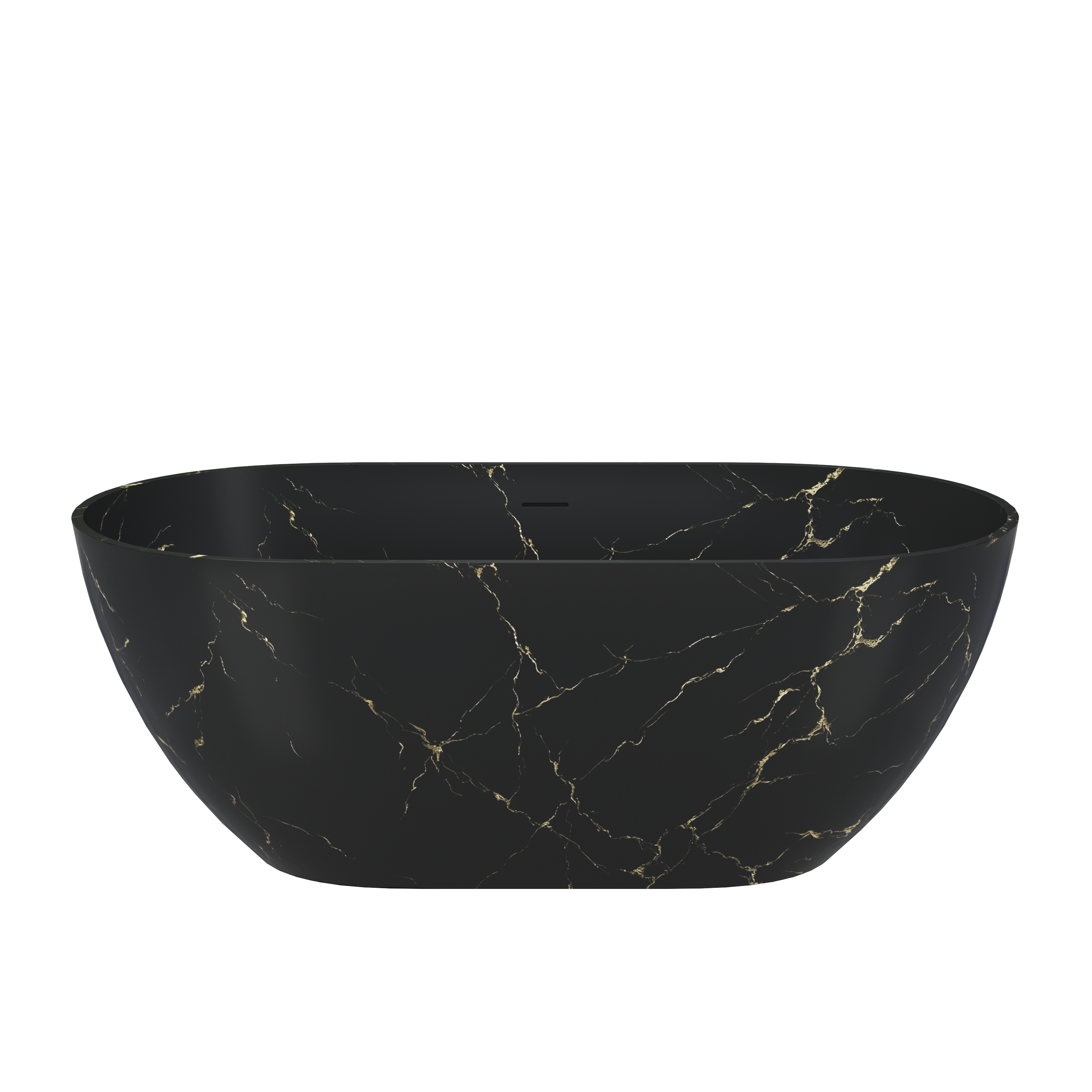 59" Oval Solid Surface Freestanding Bathtub with Black & Gold Star River Pattern