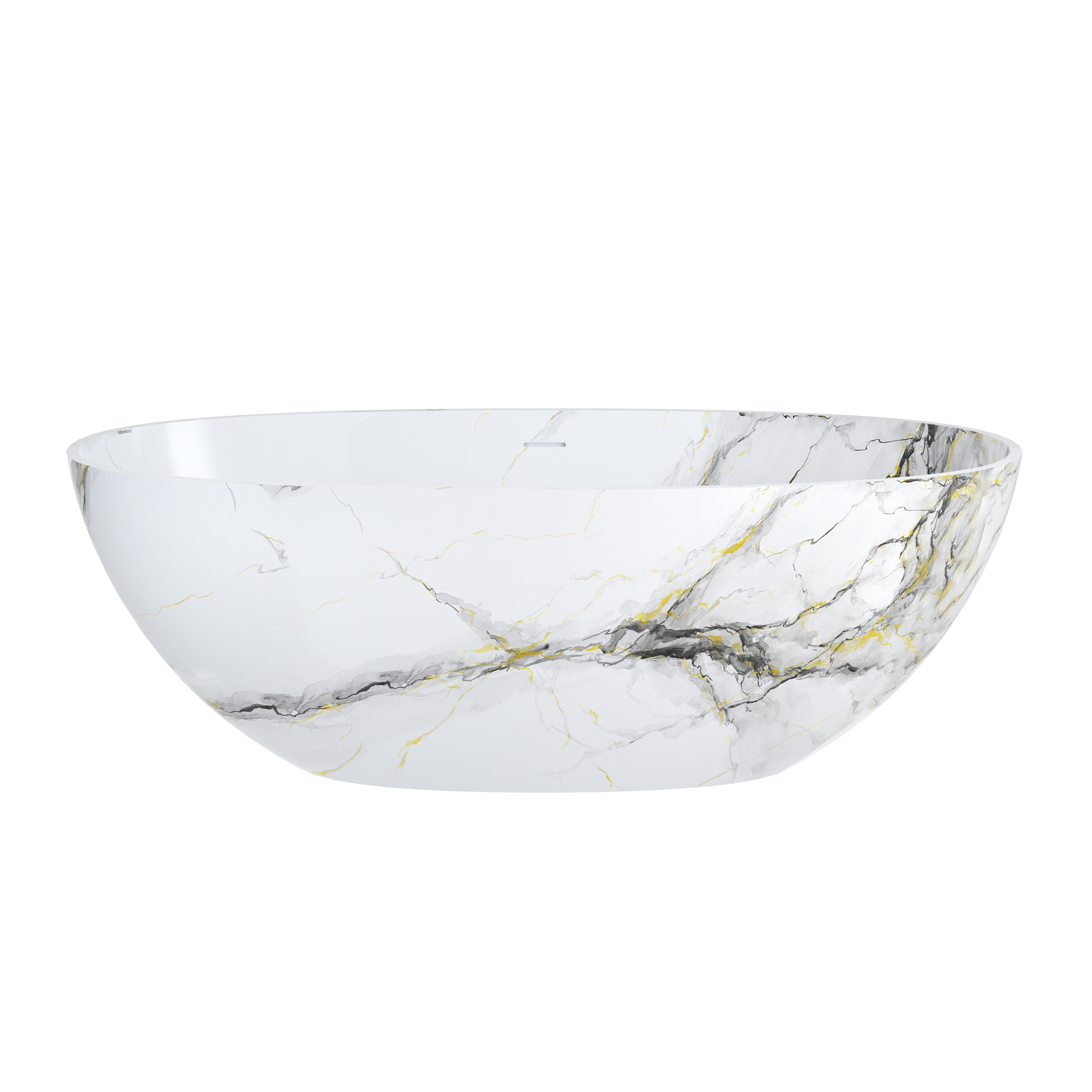 65" Freestanding Solid Surface Oval Bathtub in Marble Look Finish