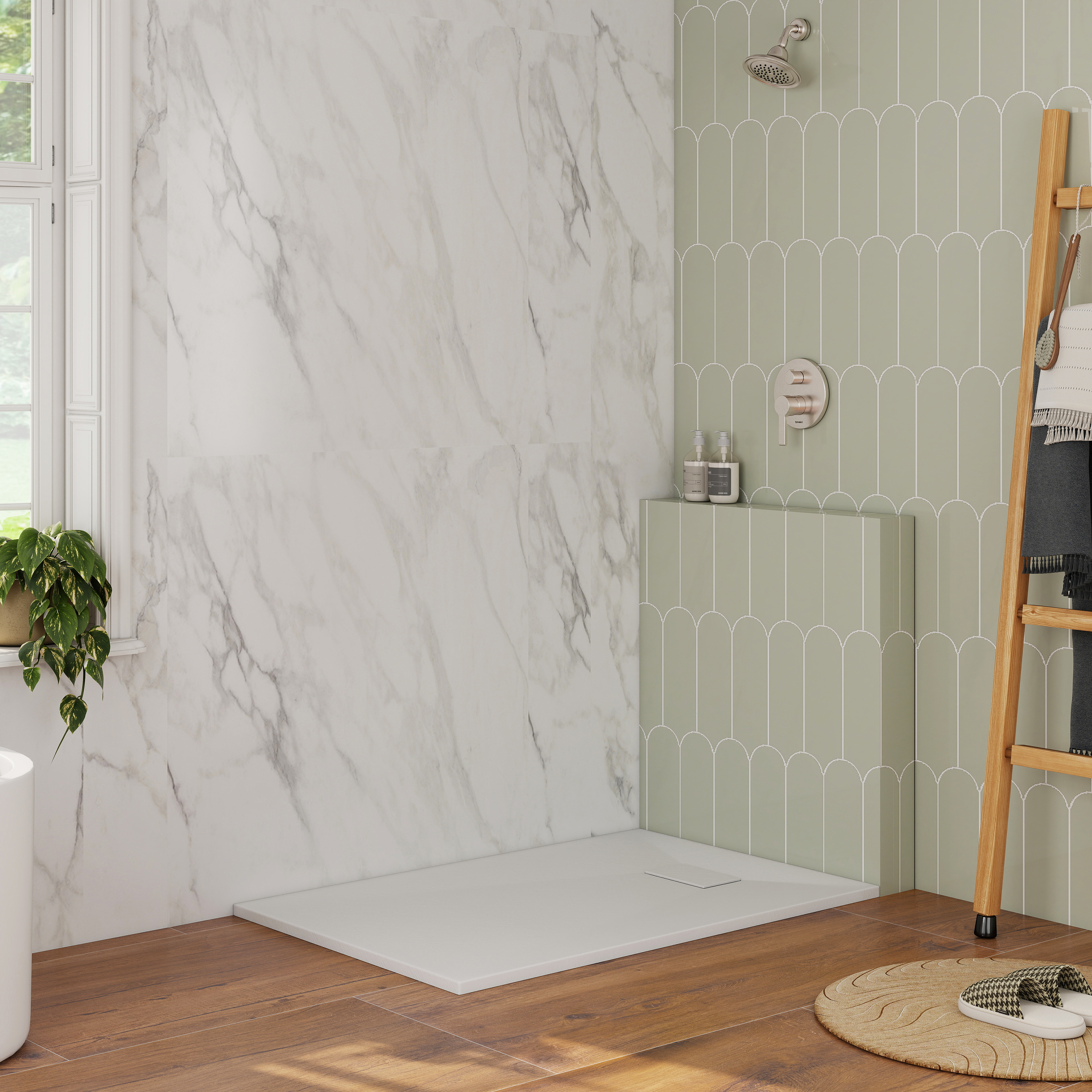 European-Style SMC Shower Base with Sleek Marble Texture in Black & White