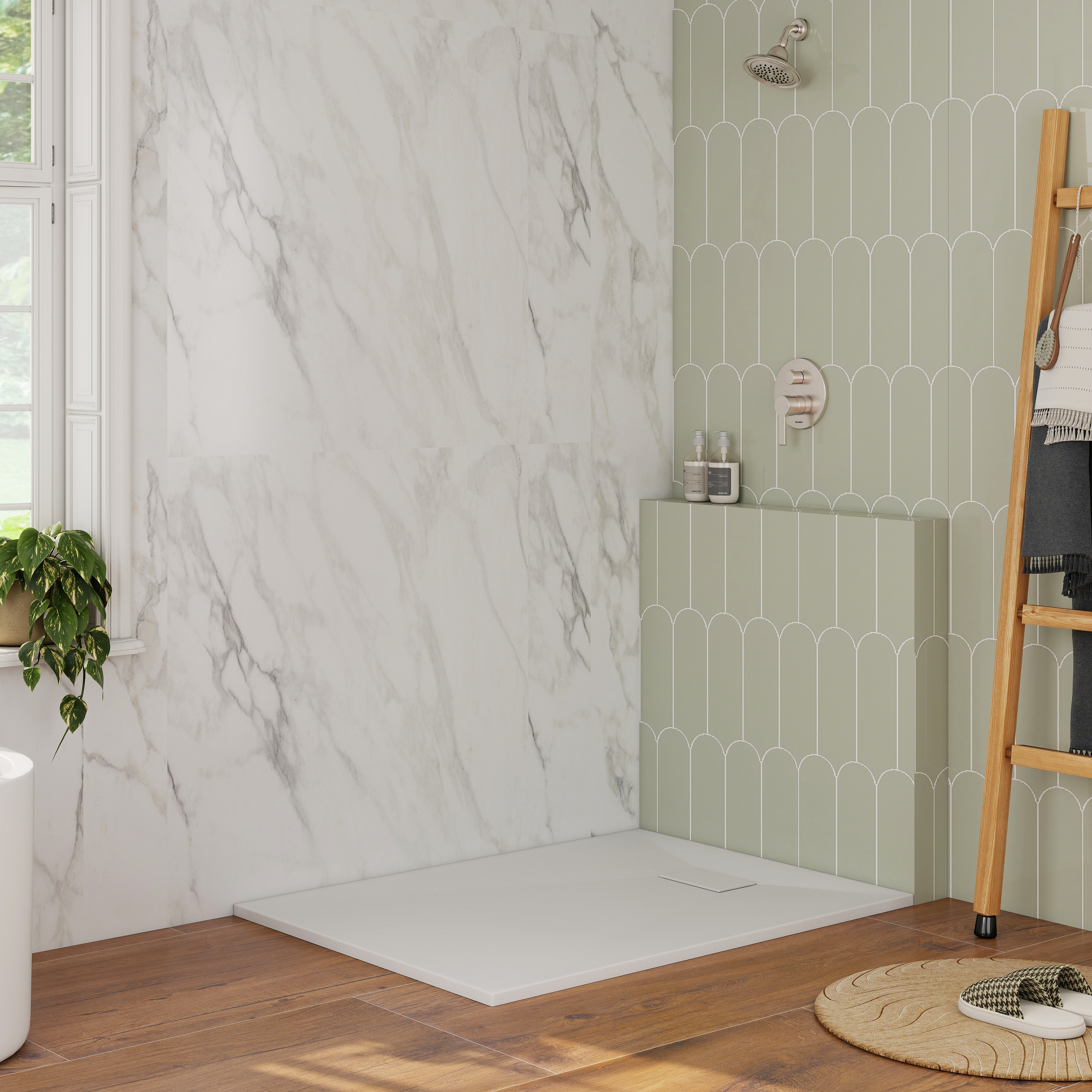 European-Style SMC Shower Base with Sleek Marble Texture in Black & White