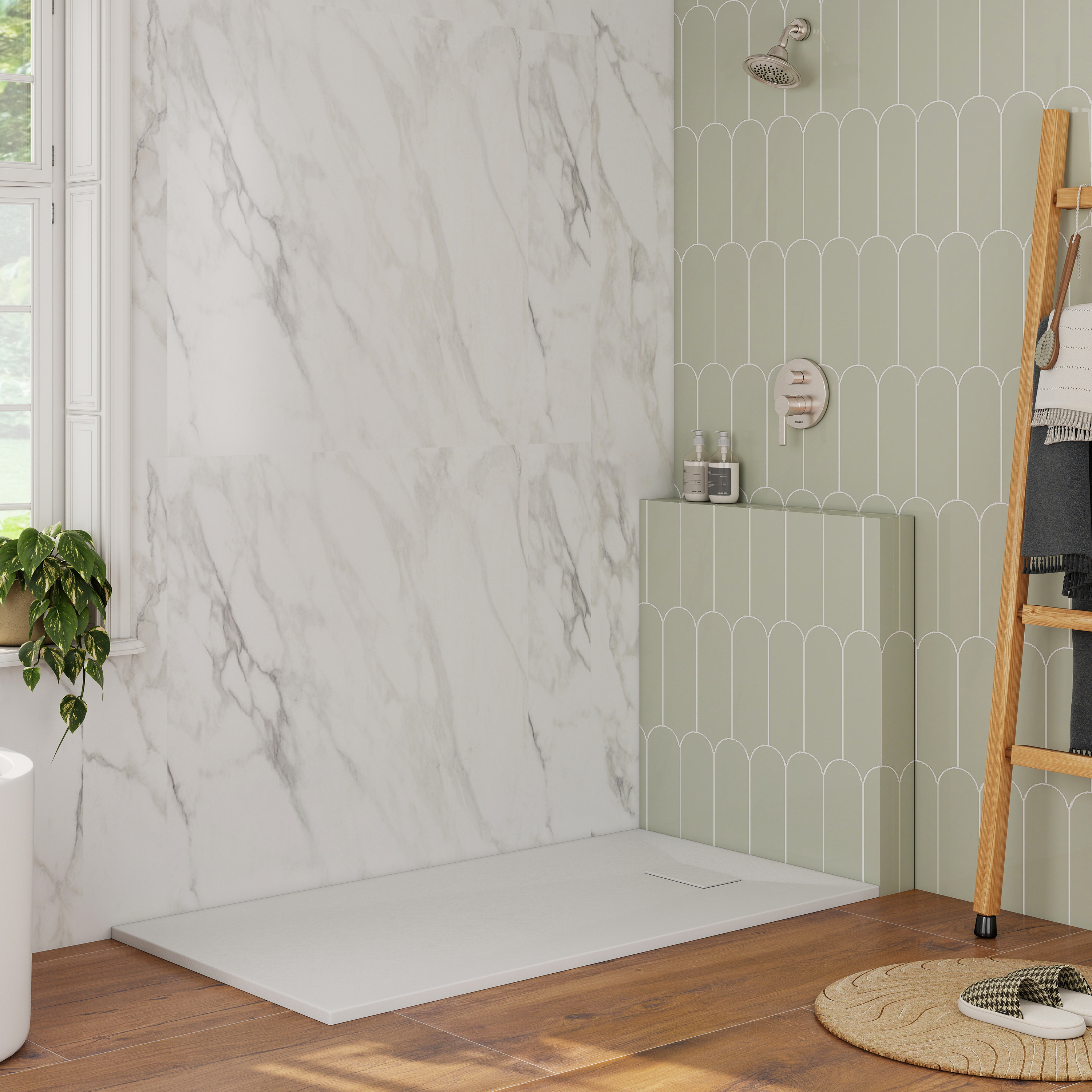 European-Style SMC Shower Base with Sleek Marble Texture in Black & White