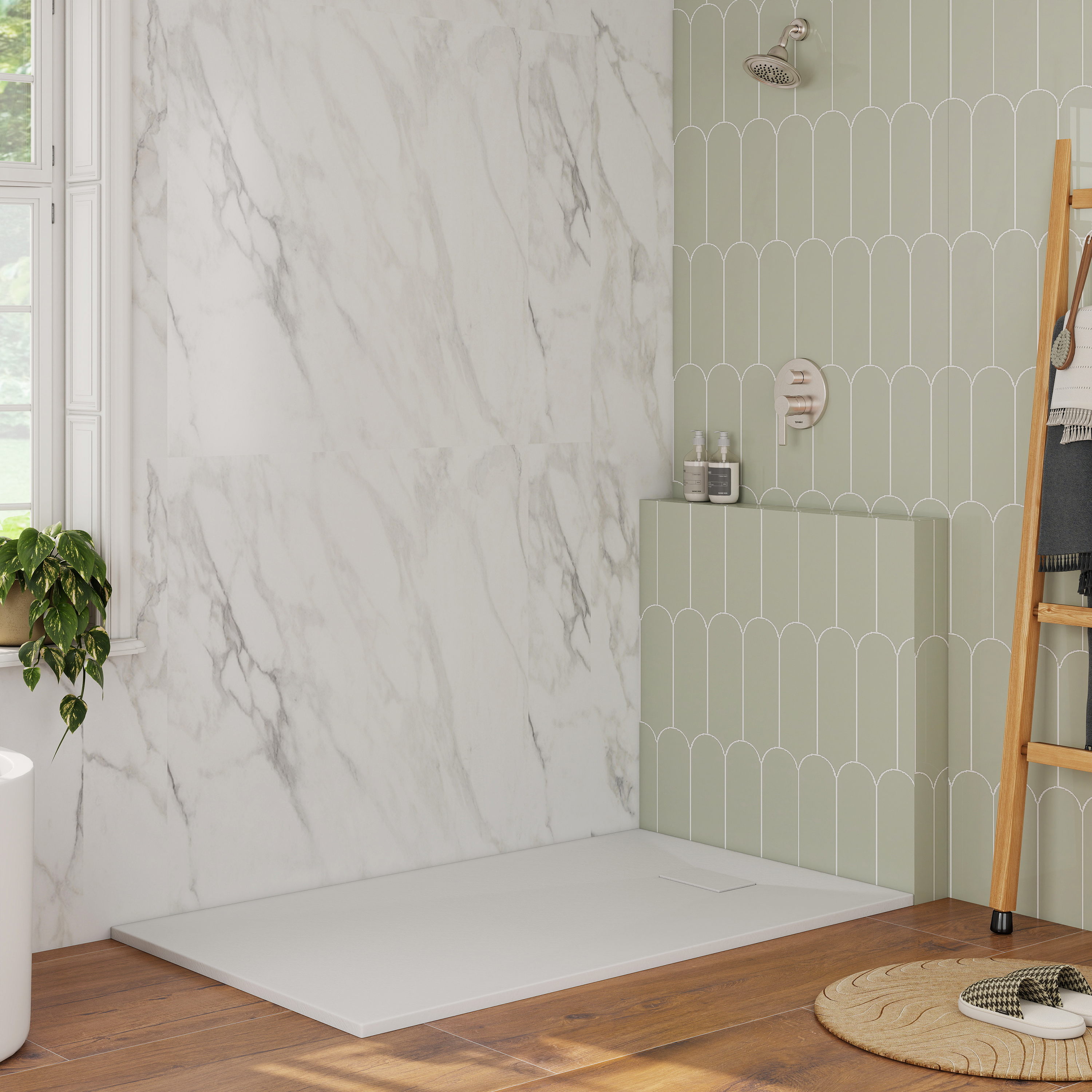 European-Style SMC Shower Base with Sleek Marble Texture in Black & White