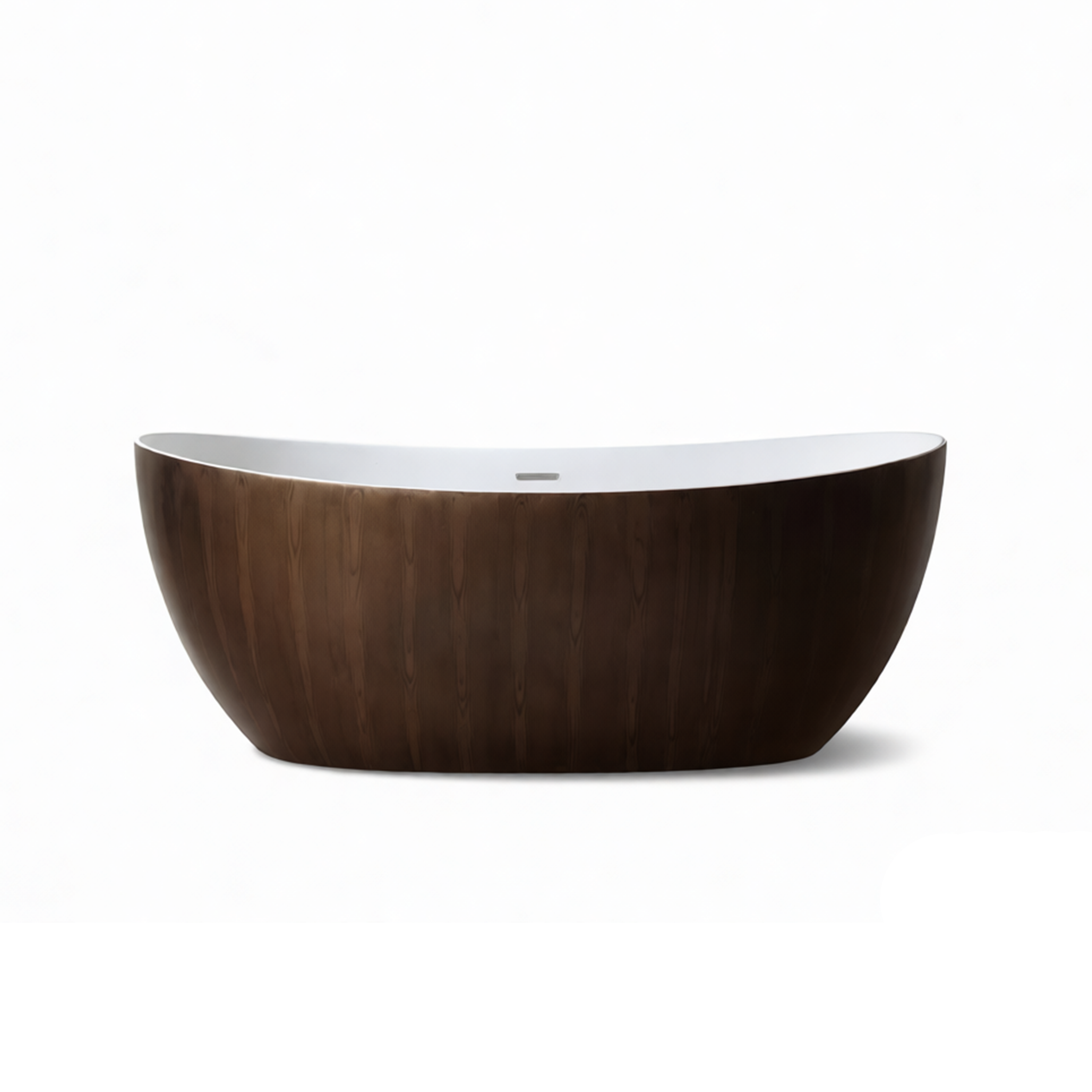 67" Crescent Solid Surface Freestanding Bathtub with Wood Grain Exterior & Ergonomic Backrest