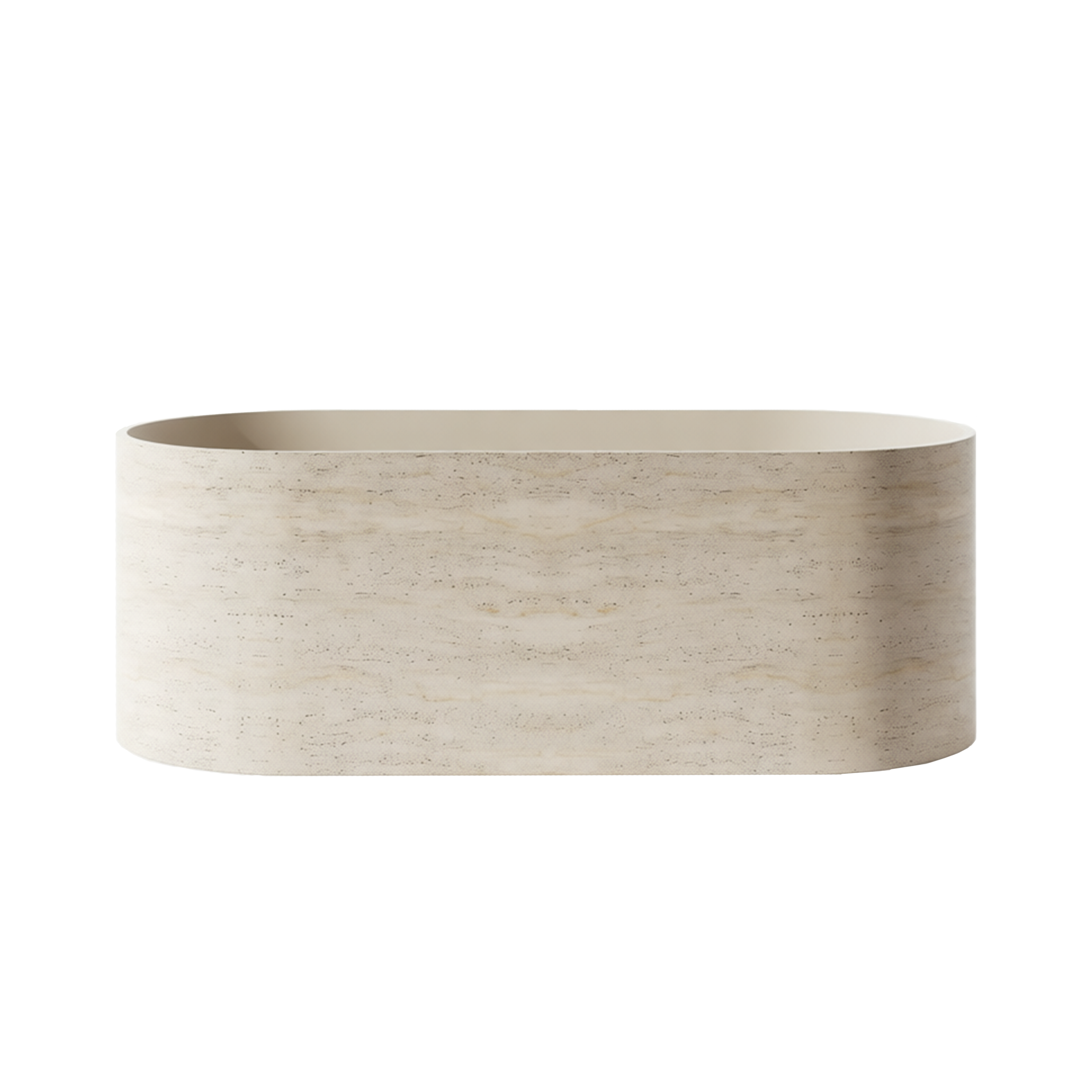 63" Travertine-Inspired Solid Surface Freestanding Bathtub with Handcrafted Texture