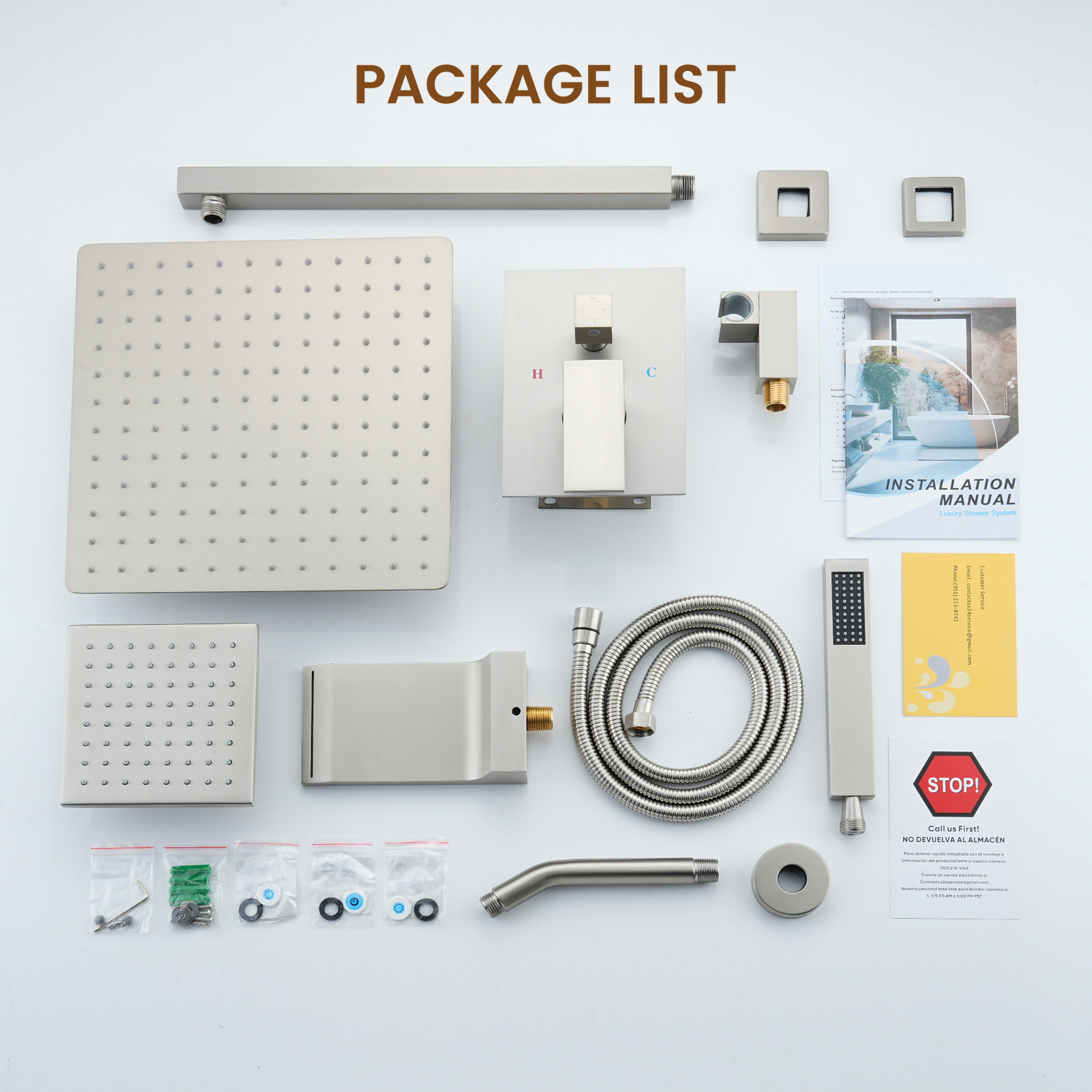 12" 4-Function Dual Shower Head System with Tub Spout