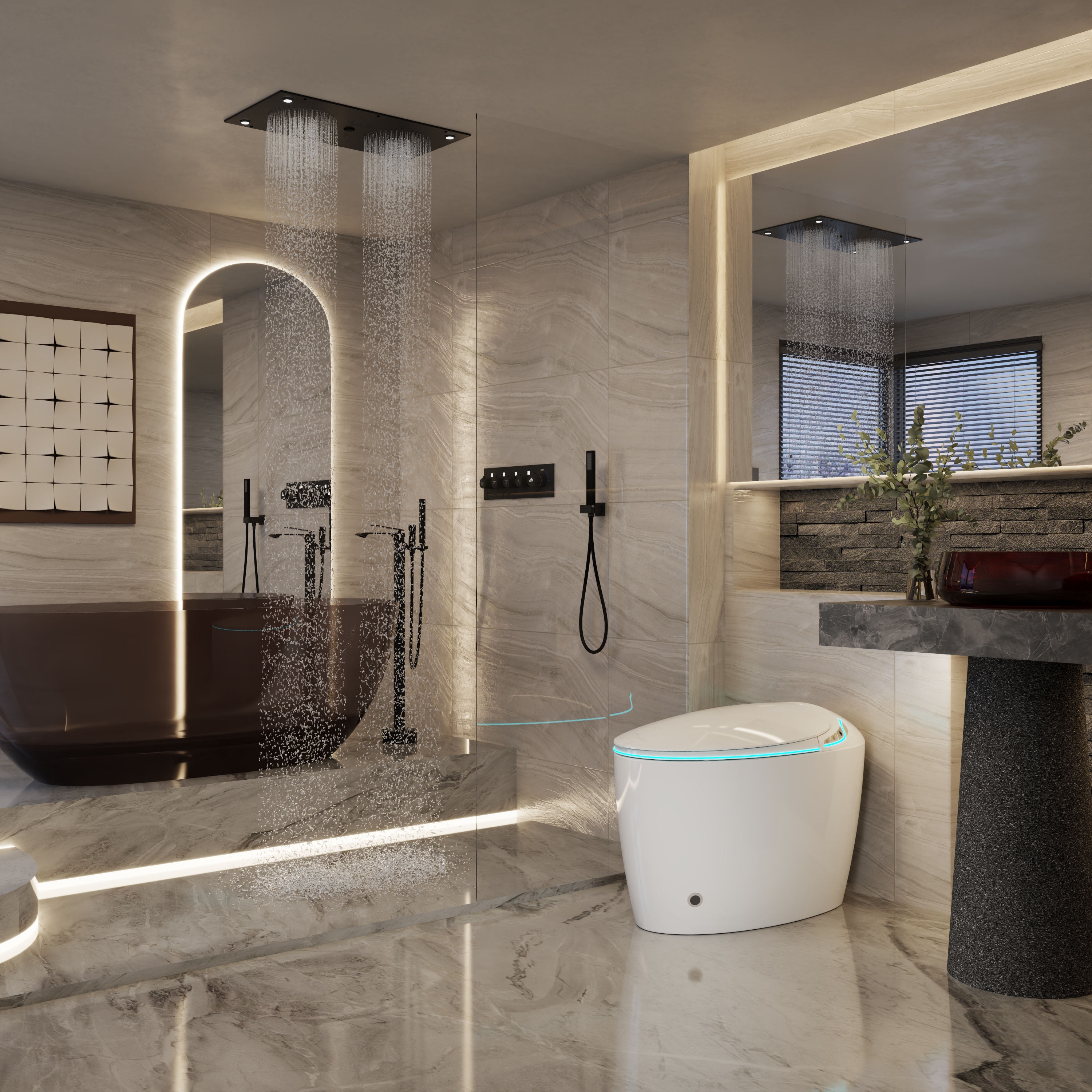 Egg-Shaped Smart Toilet with Automatic Lid, Heated Seat & Bidet Wash, Black & Pink