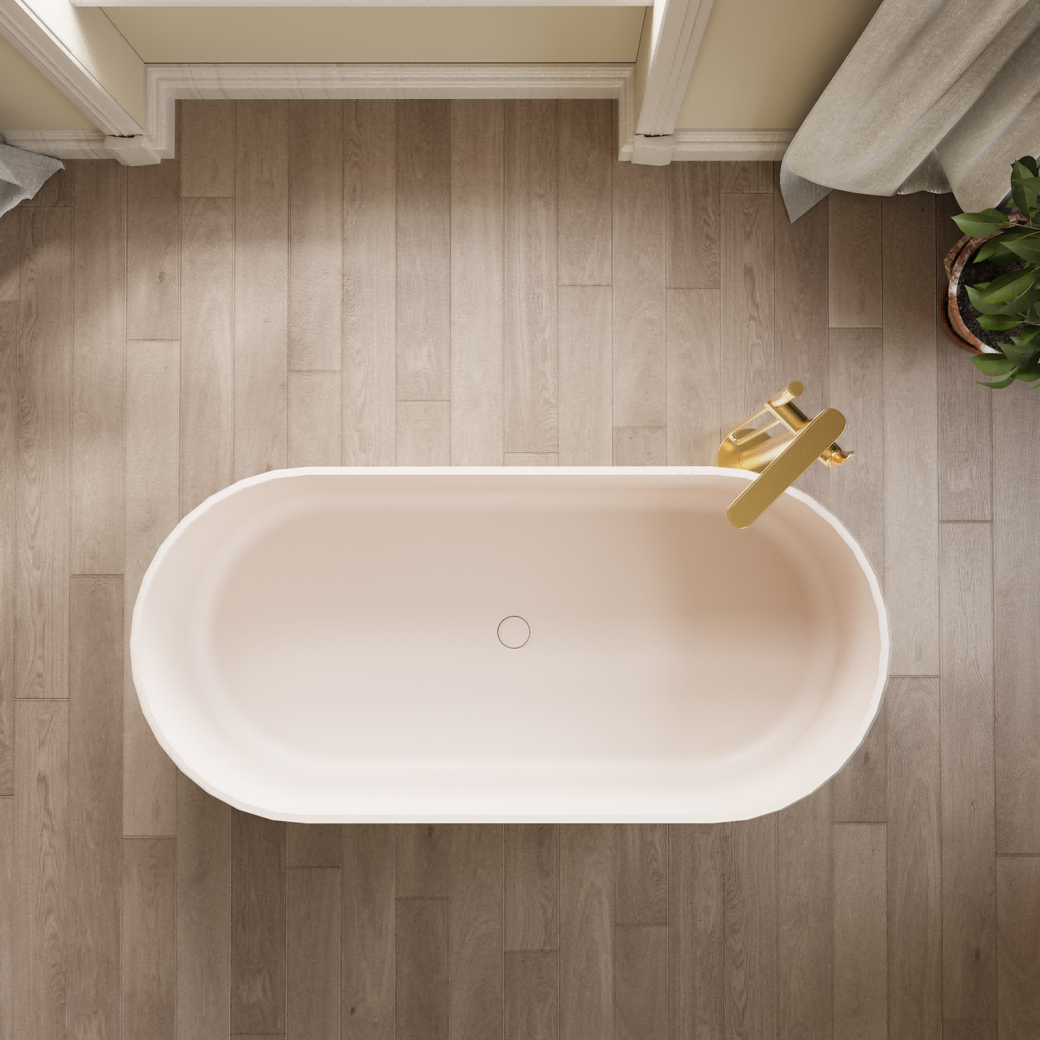 63" Travertine-Inspired Solid Surface Freestanding Bathtub with Handcrafted Texture