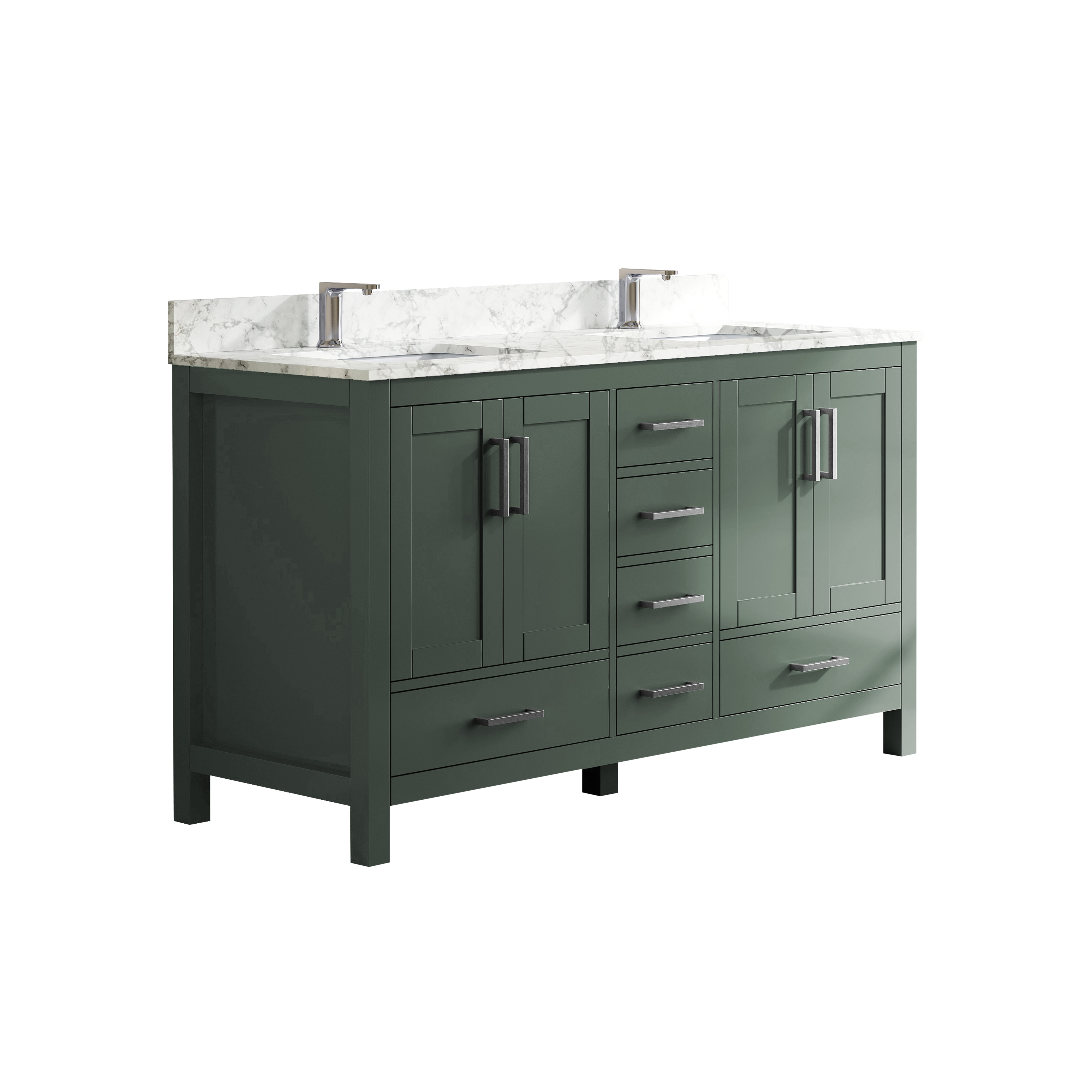 60" Deep Olive Green Double Sink Bathroom Vanity with Engineering Stone Top & 2 Basins