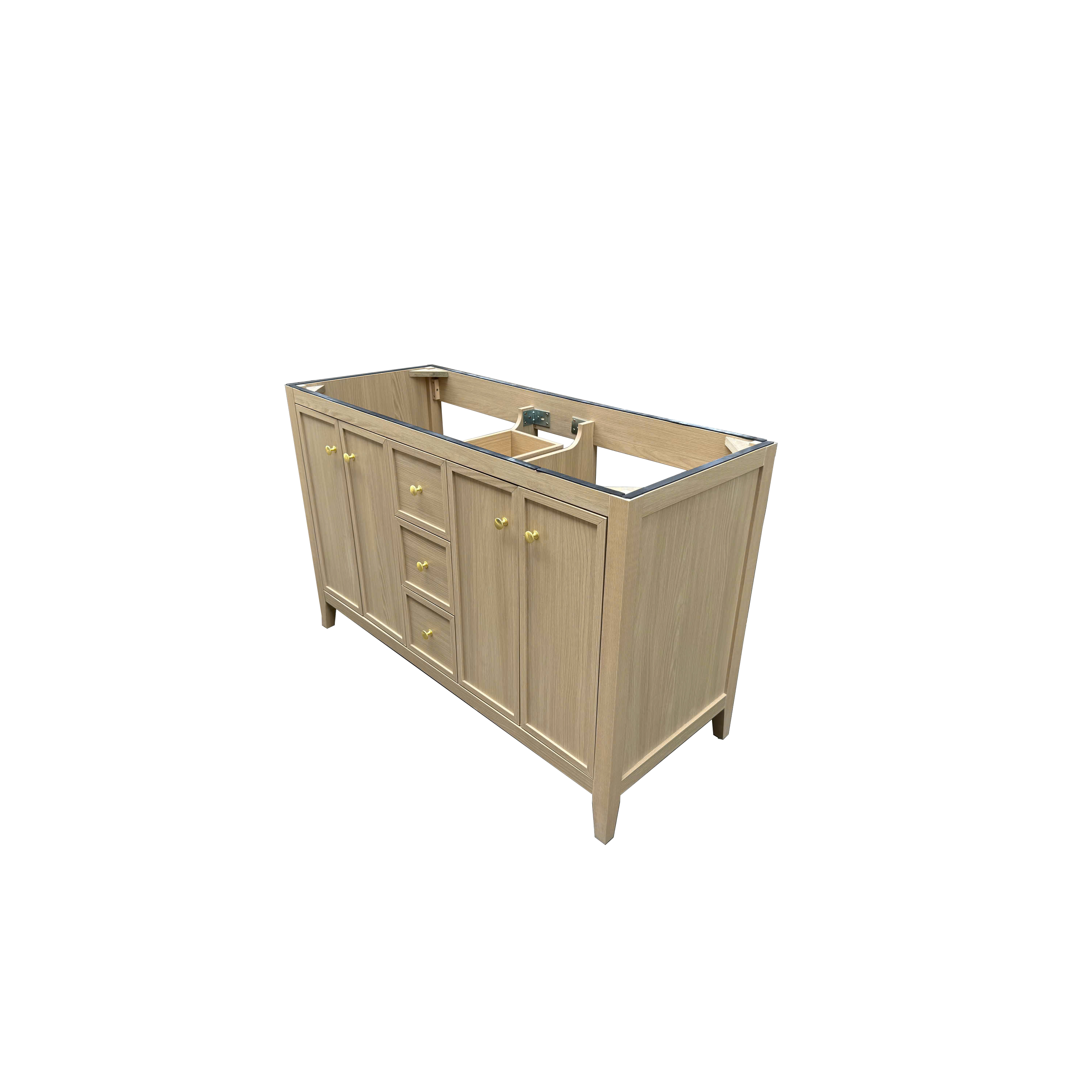 54" Light Oak Freestanding Bathroom Vanity with Double Sink & Marble Top