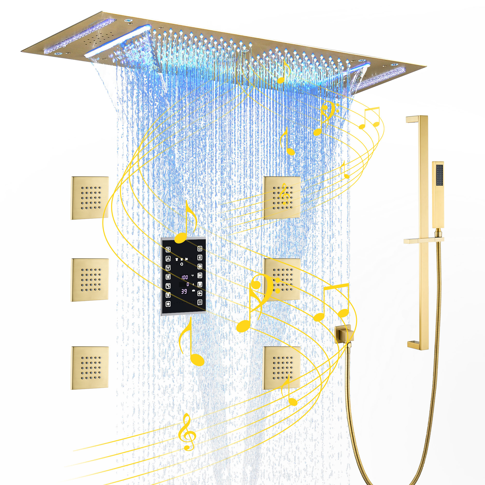 35" x 12" 6-Function Thermostatic Shower System with Digital Touch Screen & LED Lights