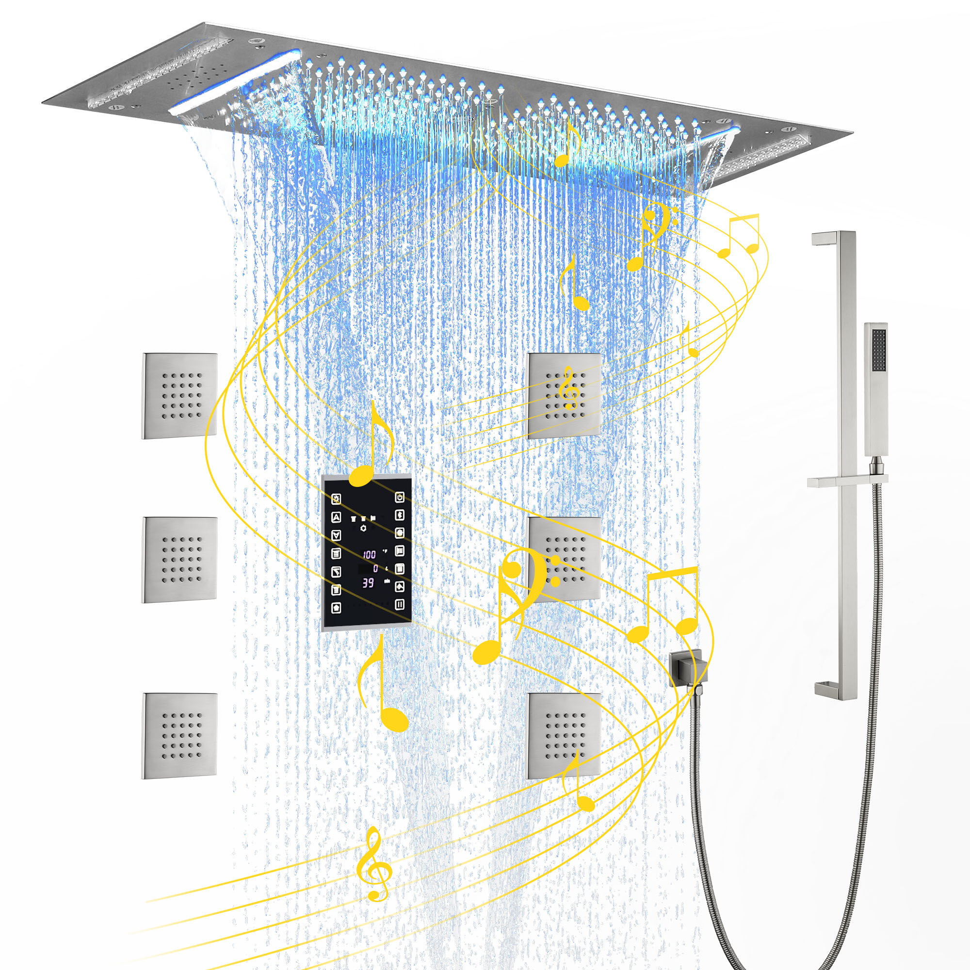 35" x 12" 6-Function Thermostatic Shower System with Digital Touch Screen & LED Lights