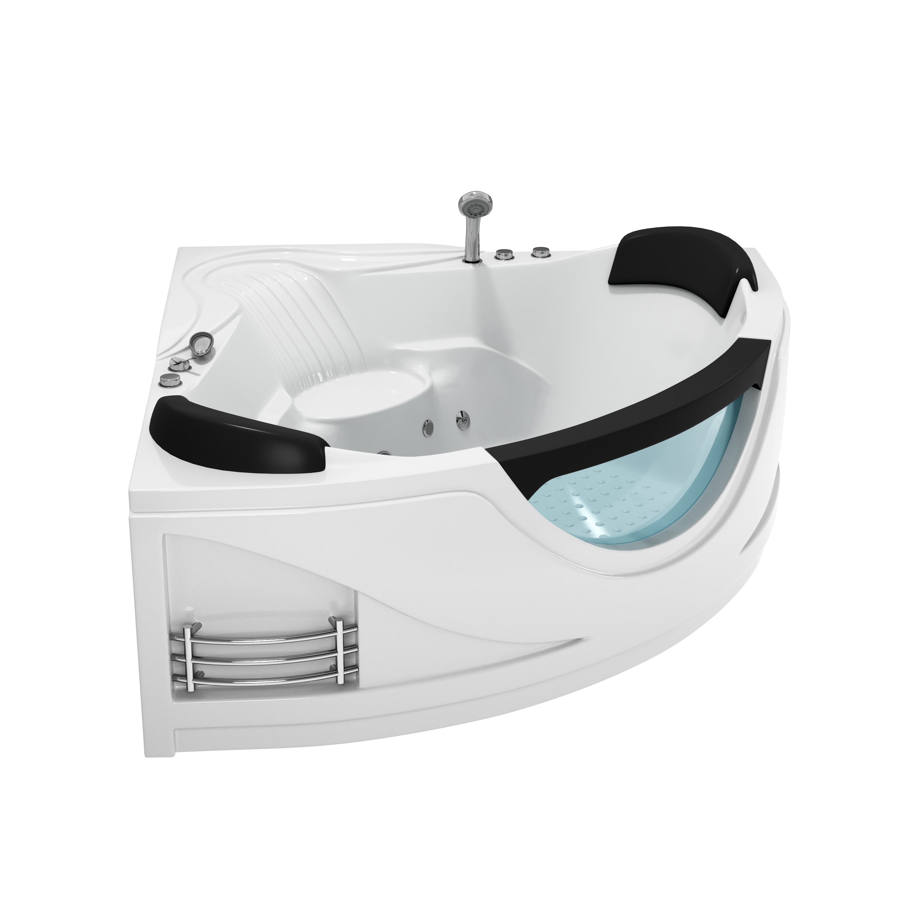 59" Corner Whirlpool Massage Bathtub for 2 Persons with Hydrotherapy Jets & LED Mood Lighting