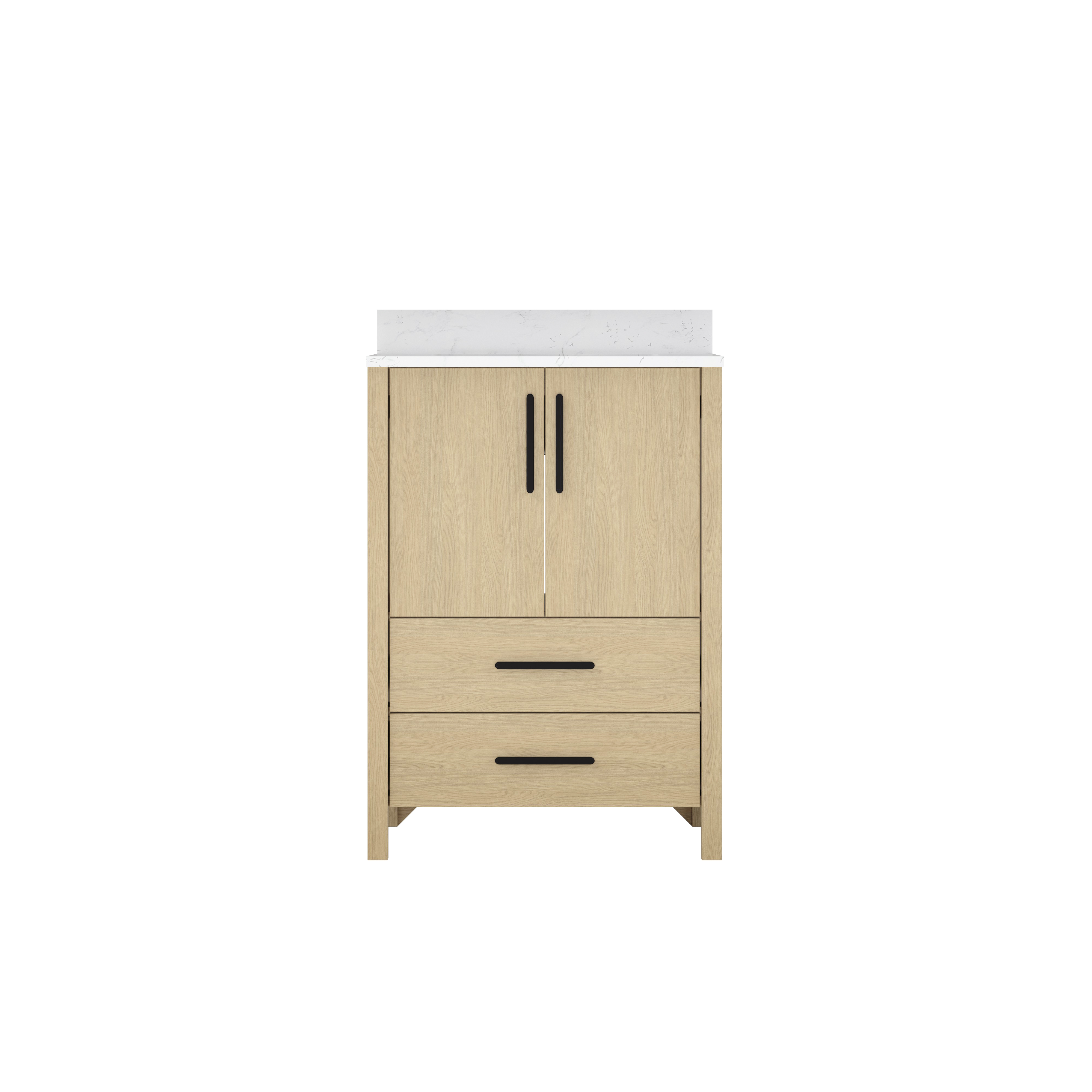 24"/36" Single Sink Bathroom Vanity with Light Natural Wood & Marble Top