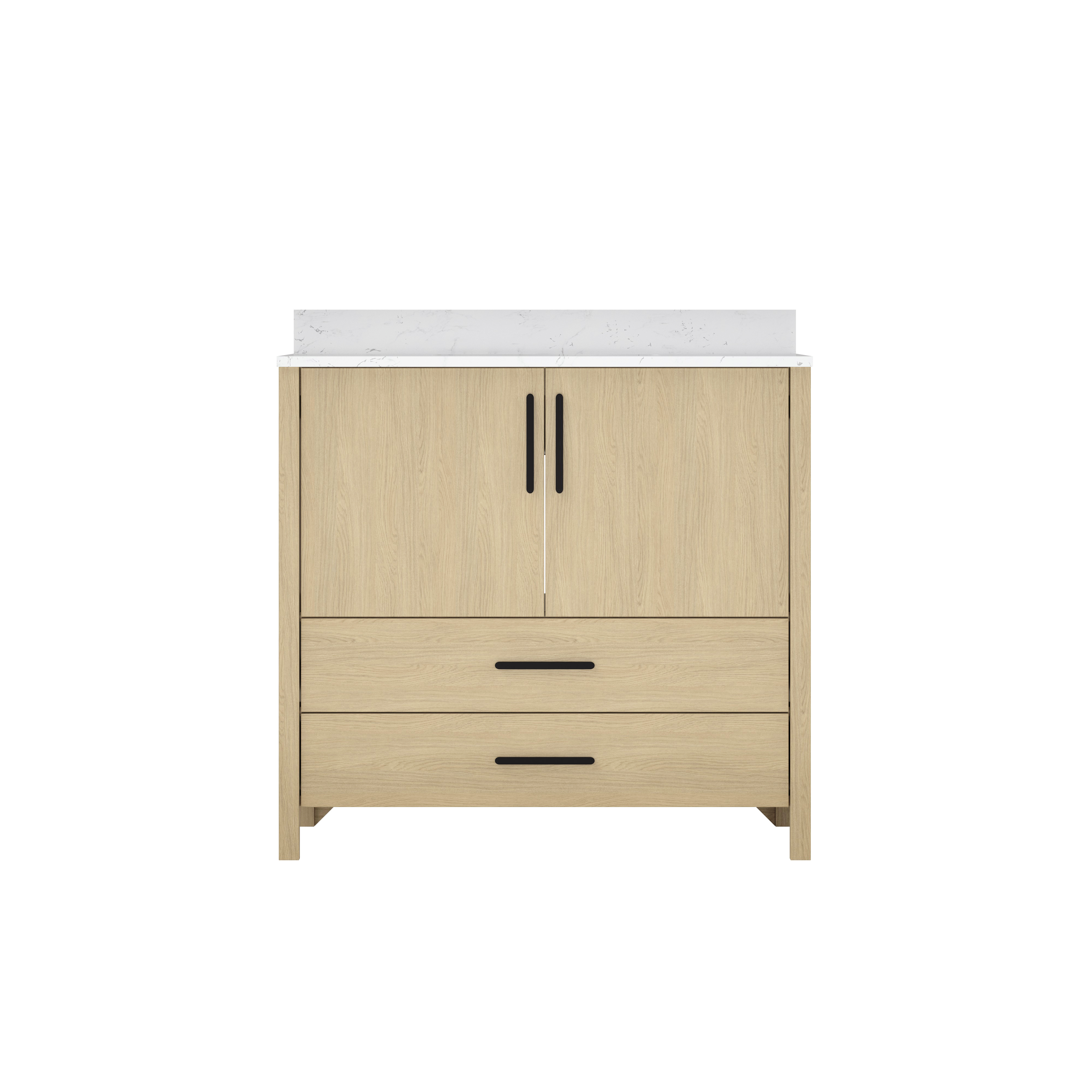 24"/36" Single Sink Bathroom Vanity with Light Natural Wood & Marble Top