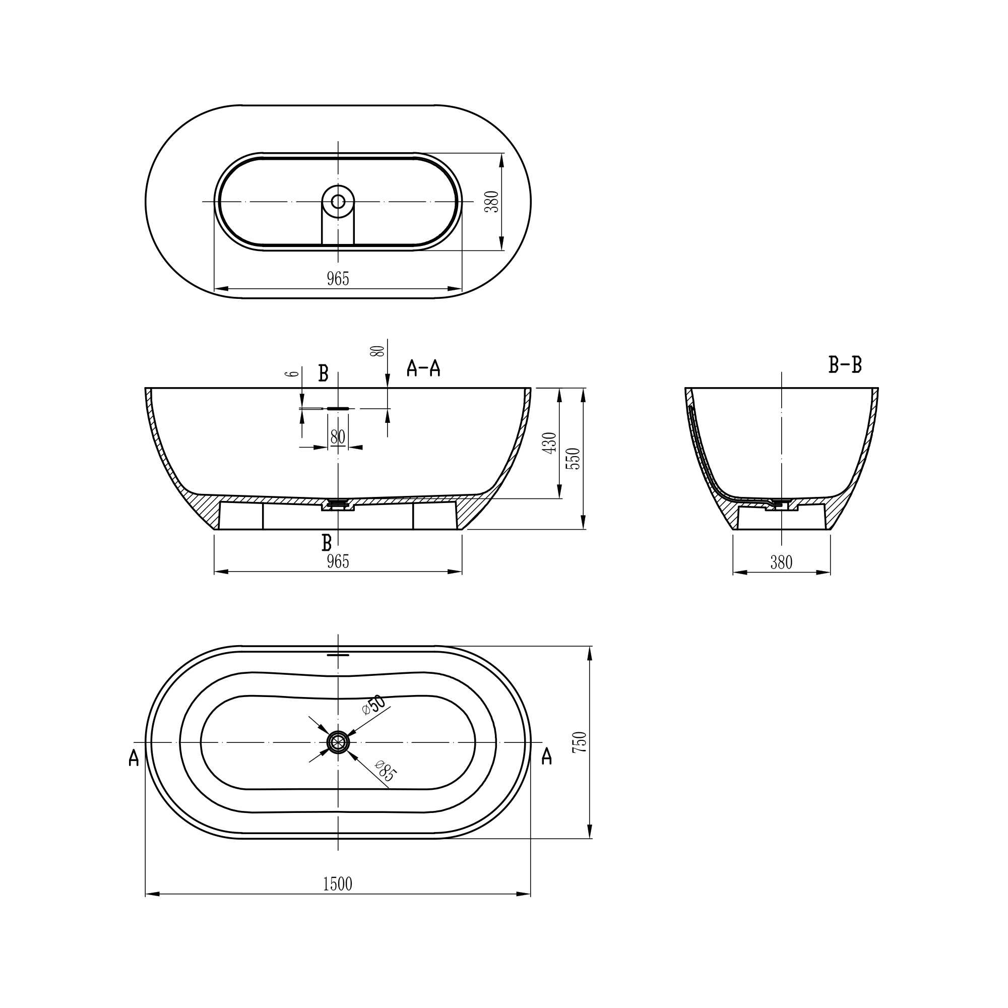 59" Dark Grey Solid Surface Freestanding Bathtub with Modern Industrial Elegance