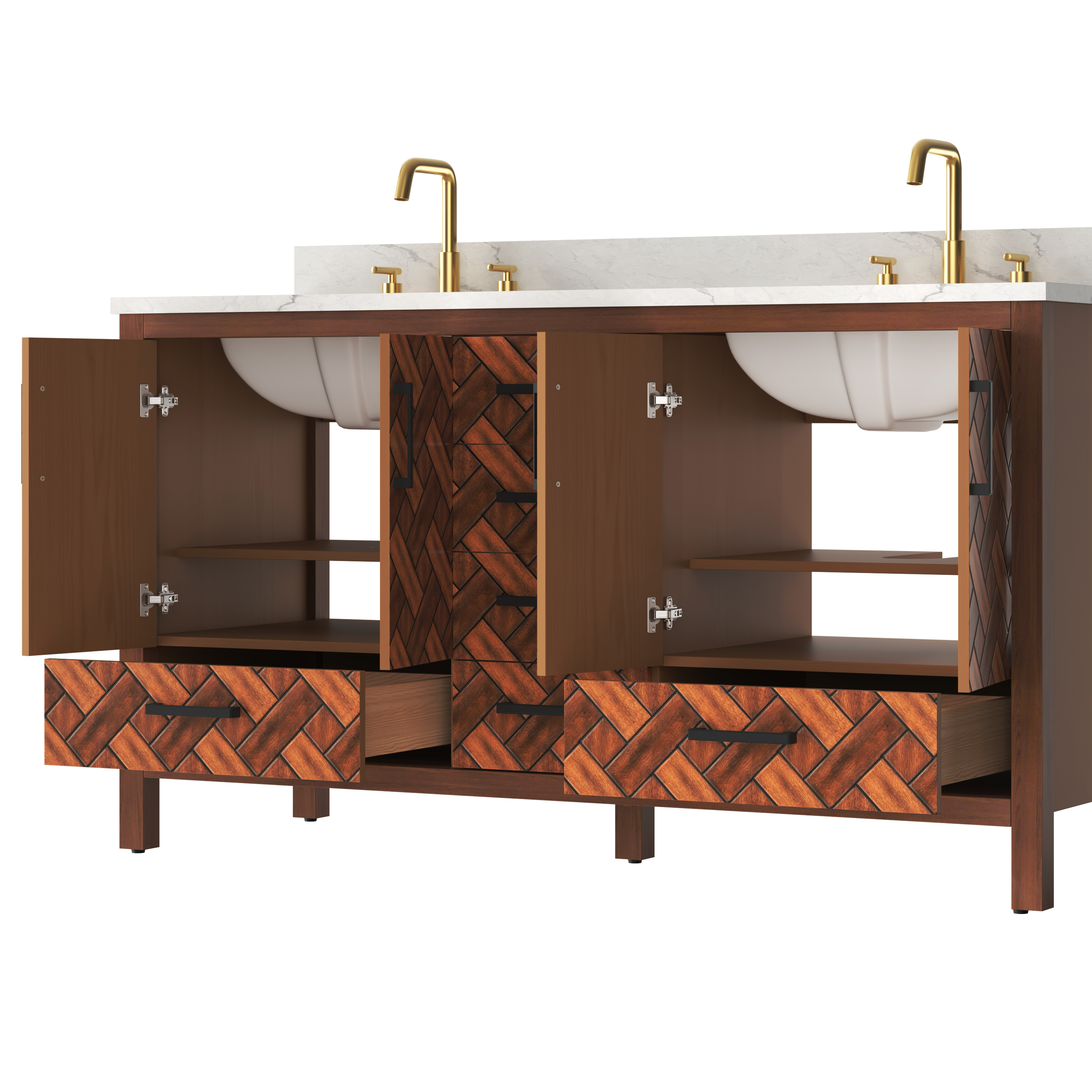 60" Double Sink Bathroom Vanity with Engineering Stone Top