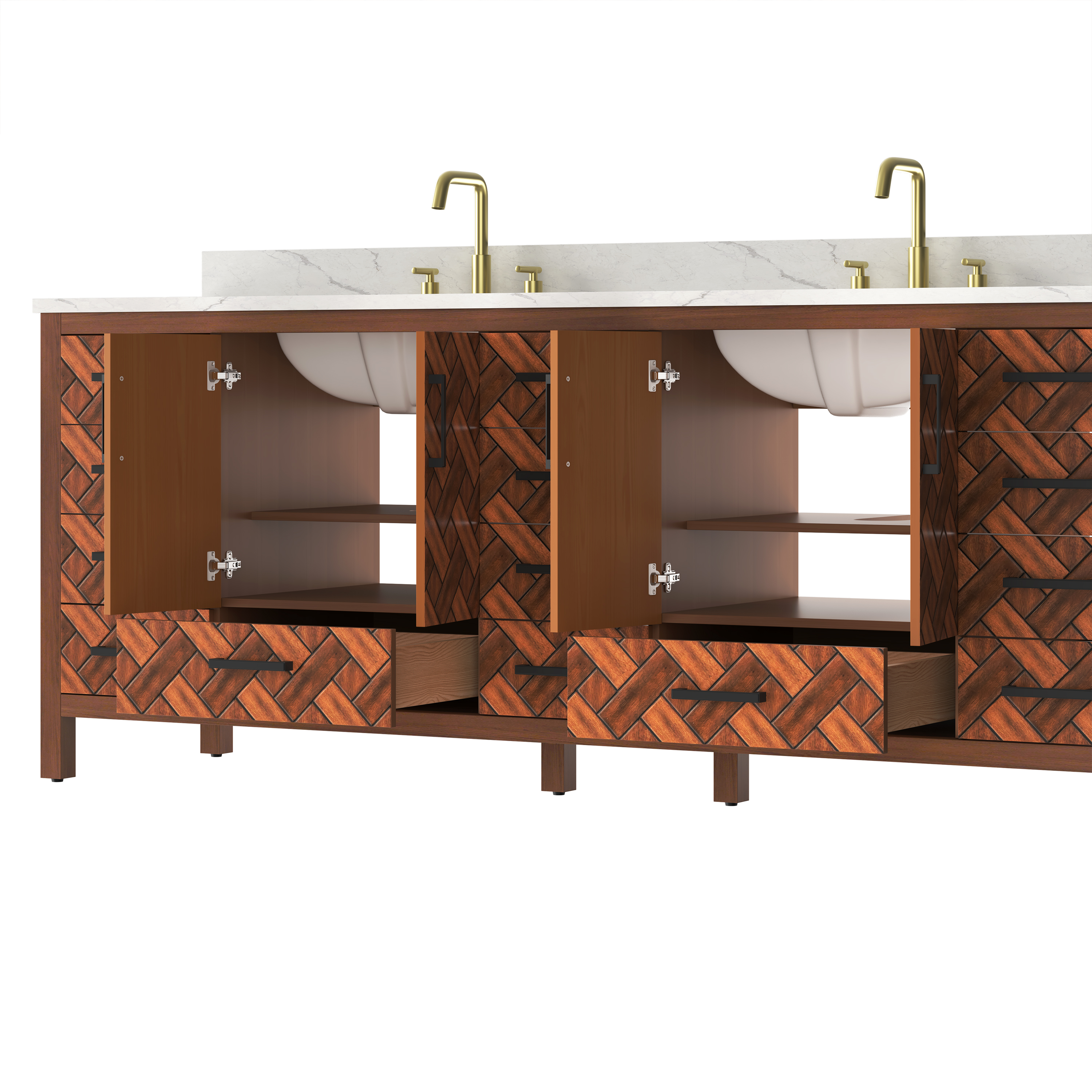 84" Freestanding Bathroom Vanity with Double Sink and Engineering Stone Top