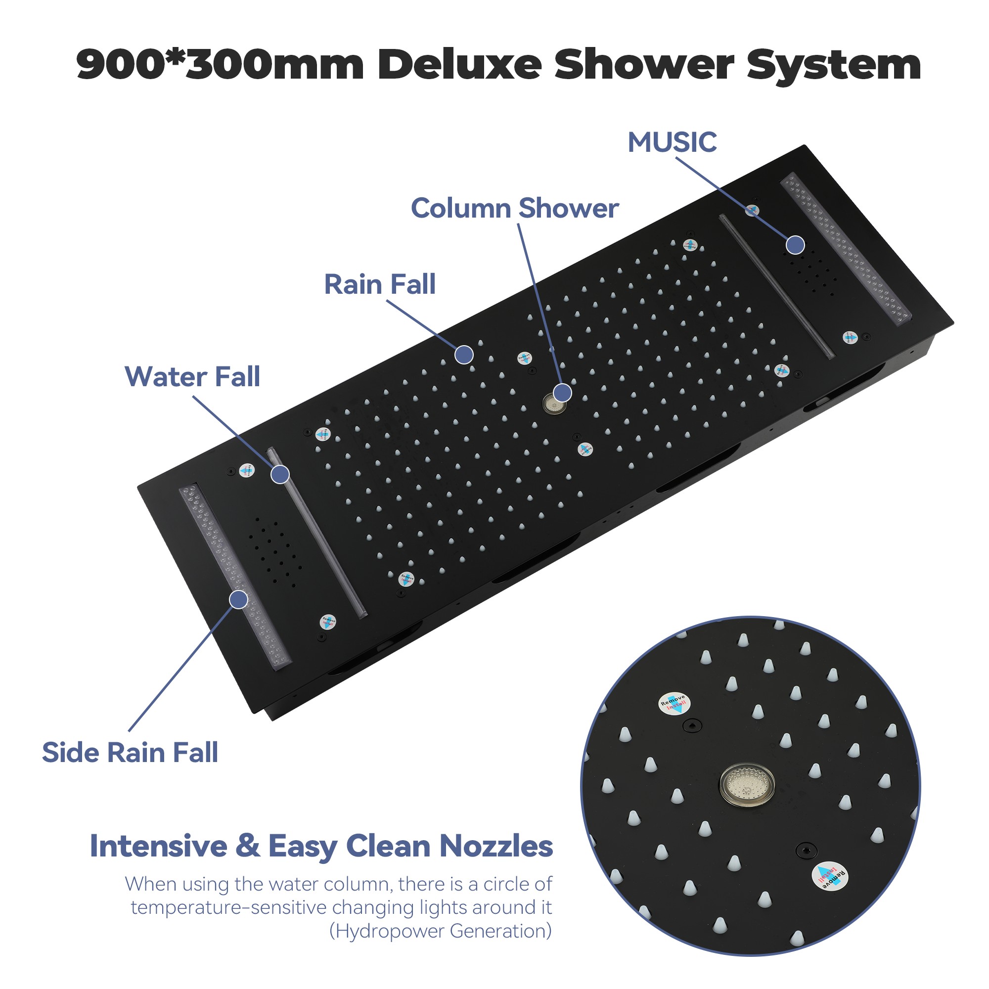 35" x 12" 6-Function Thermostatic Shower System with Digital Touch Screen & LED Lights