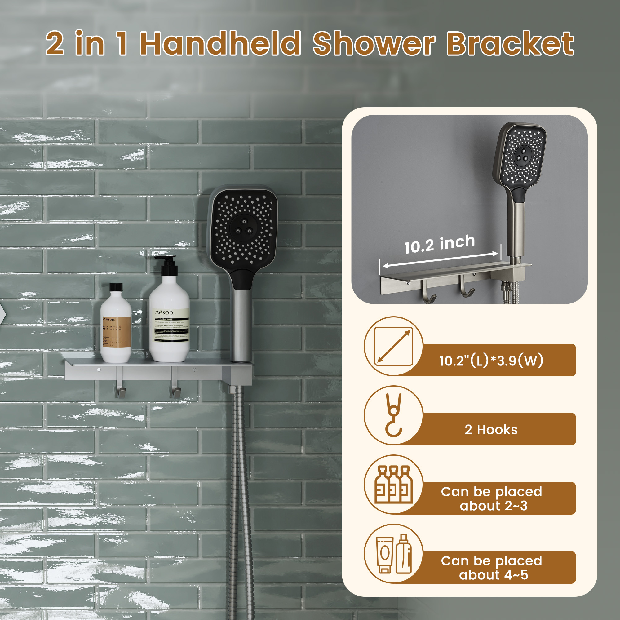 12" Dual Shower Head System with with 360° Side Sprays & Shelving Shower Holder