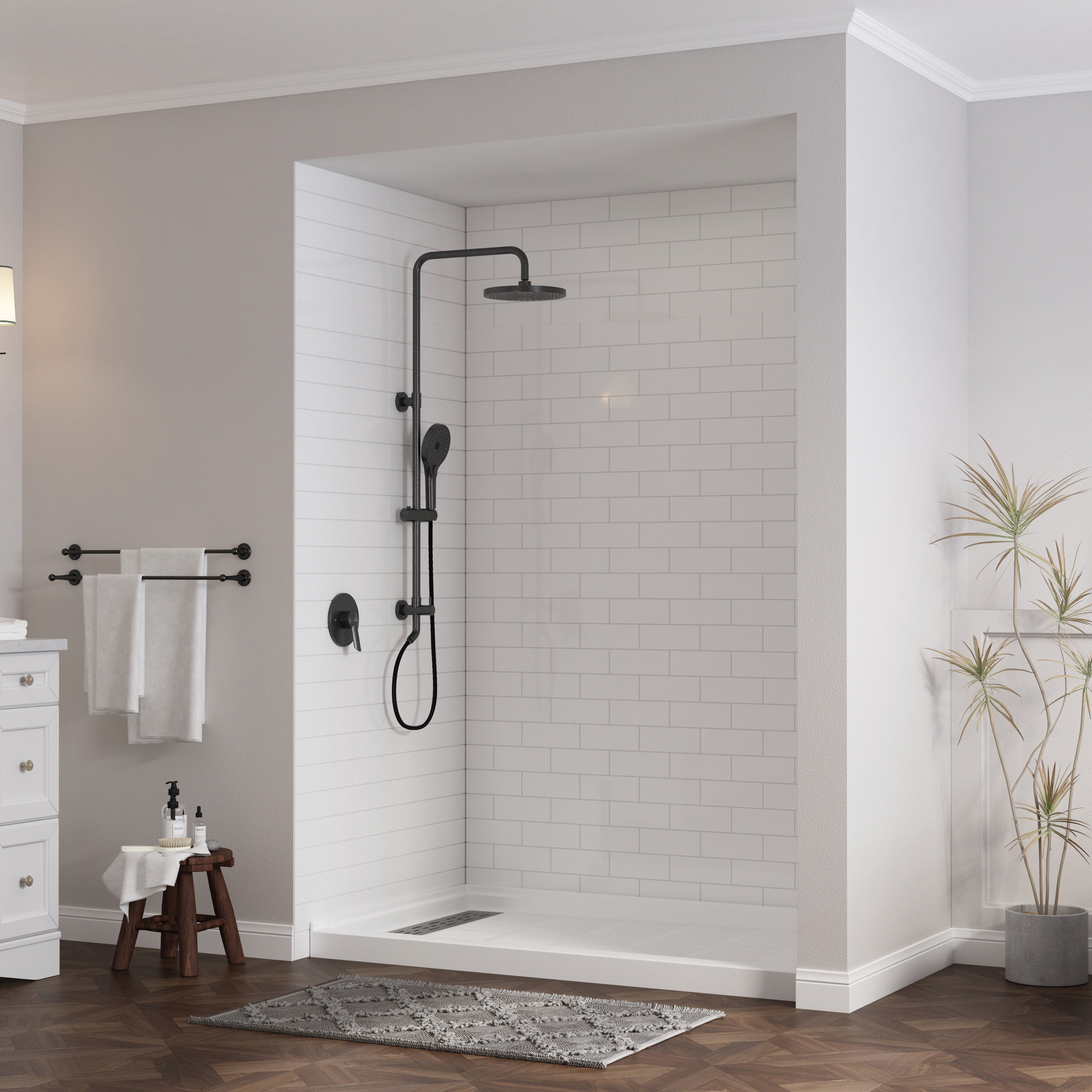 60"x36" White Solid Surface Rectangle Single Threshold Shower Pan Base